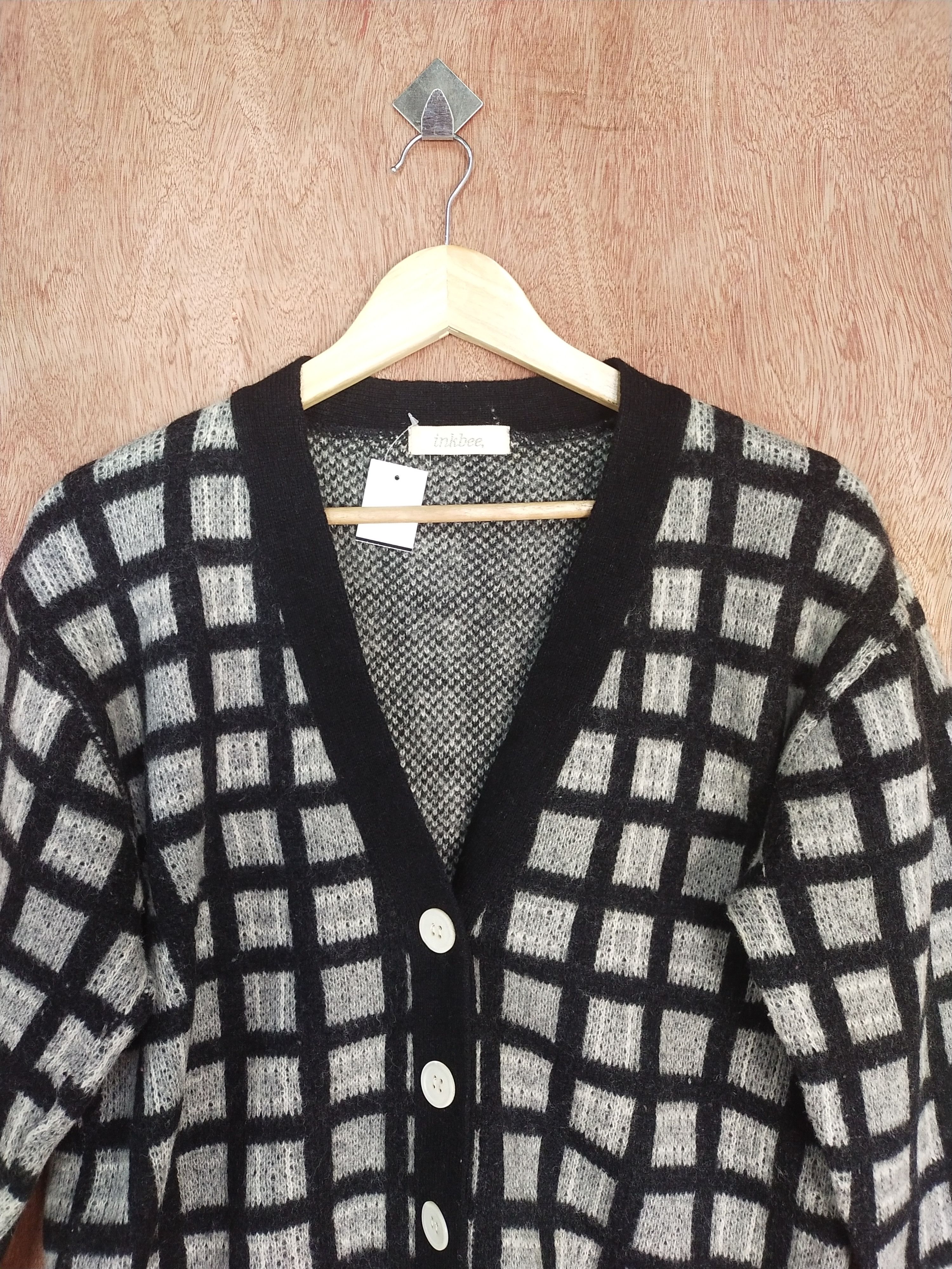 Homespun Knitwear × Japanese Brand Inkbee gray/black checkered knitwear cardigan #S074 Size US M / EU 48-50 / 2 - 2 Thumbnail