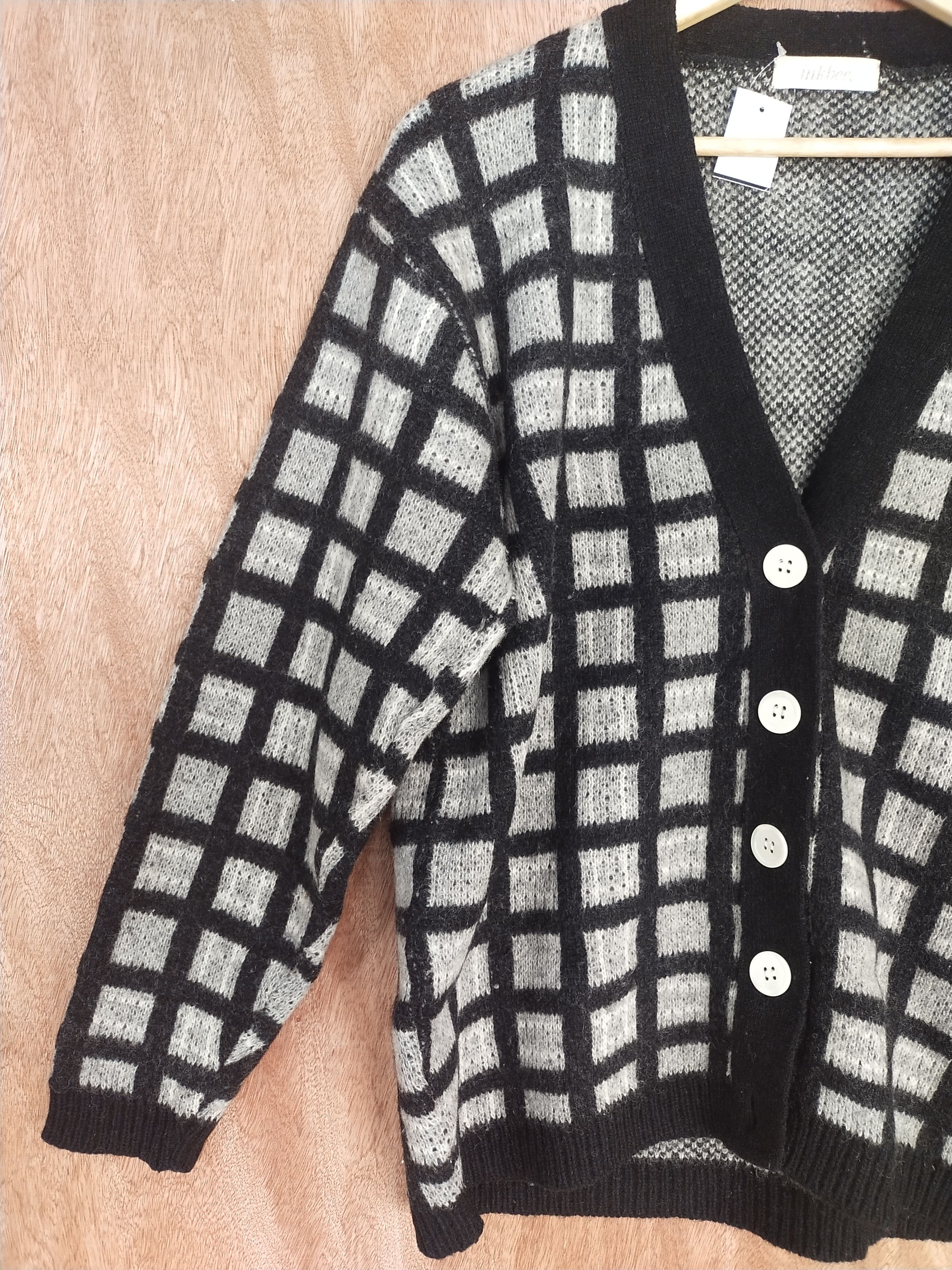 Homespun Knitwear × Japanese Brand Inkbee gray/black checkered knitwear cardigan #S074 Size US M / EU 48-50 / 2 - 3 Thumbnail