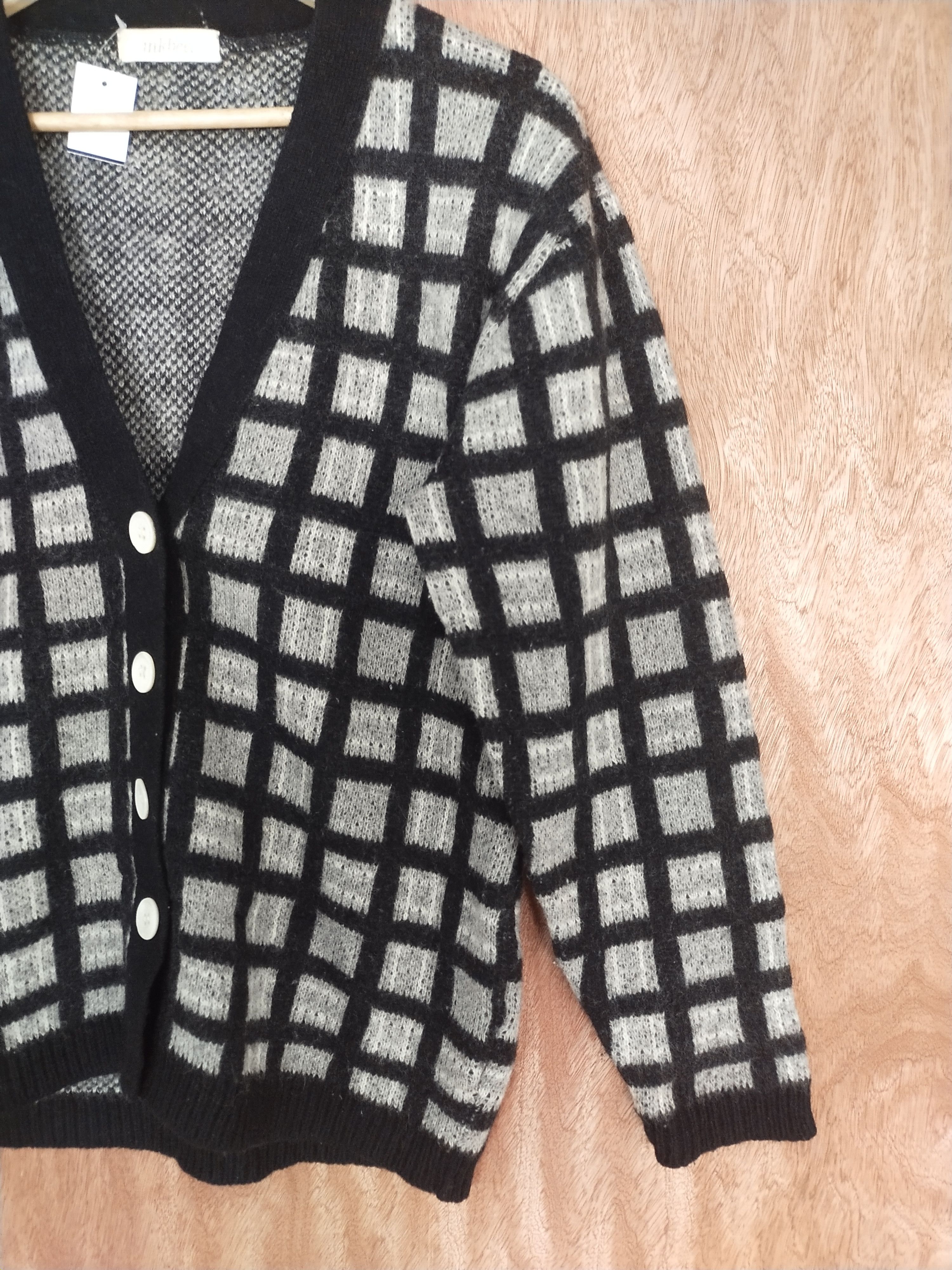 Homespun Knitwear × Japanese Brand Inkbee gray/black checkered knitwear cardigan #S074 Size US M / EU 48-50 / 2 - 4 Thumbnail