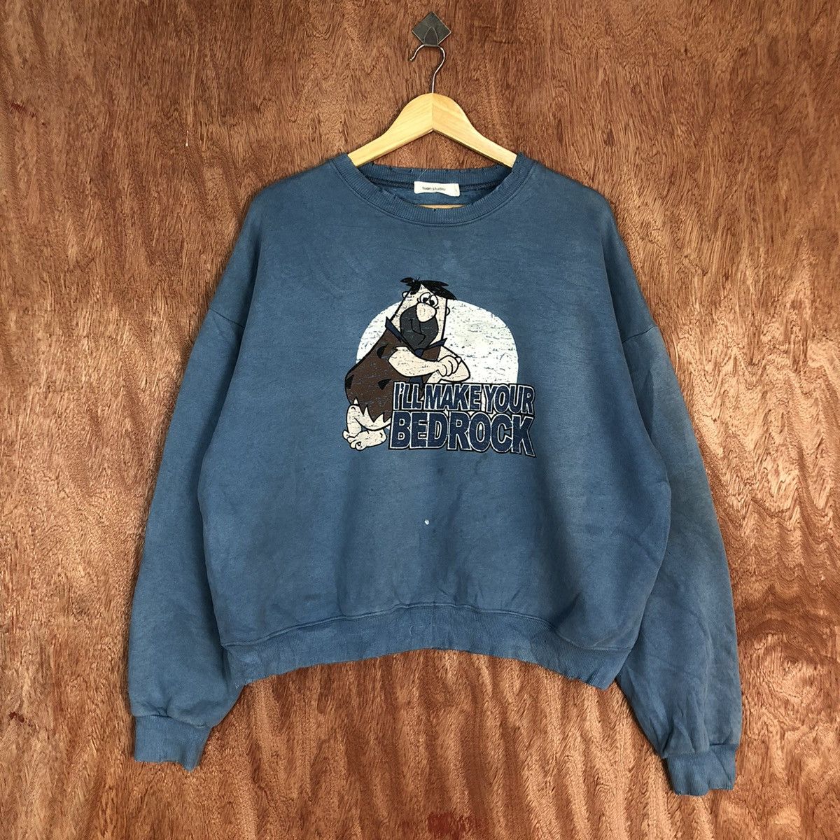 Cartoon Network Tuan Studio faded Flintstones Soft Blue Sweatshirt #H113 Size US L / EU 52-54 / 3 - 1 Thumbnail