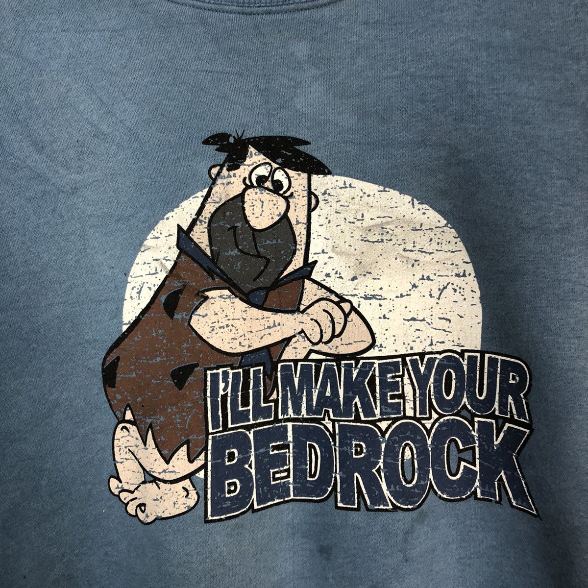 Cartoon Network Tuan Studio faded Flintstones Soft Blue Sweatshirt #H113 Size US L / EU 52-54 / 3 - 10 Thumbnail