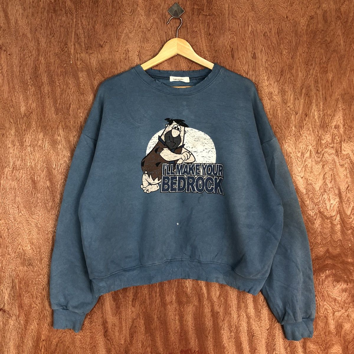 Cartoon Network Tuan Studio faded Flintstones Soft Blue Sweatshirt #H113 Size US L / EU 52-54 / 3 - 3 Thumbnail