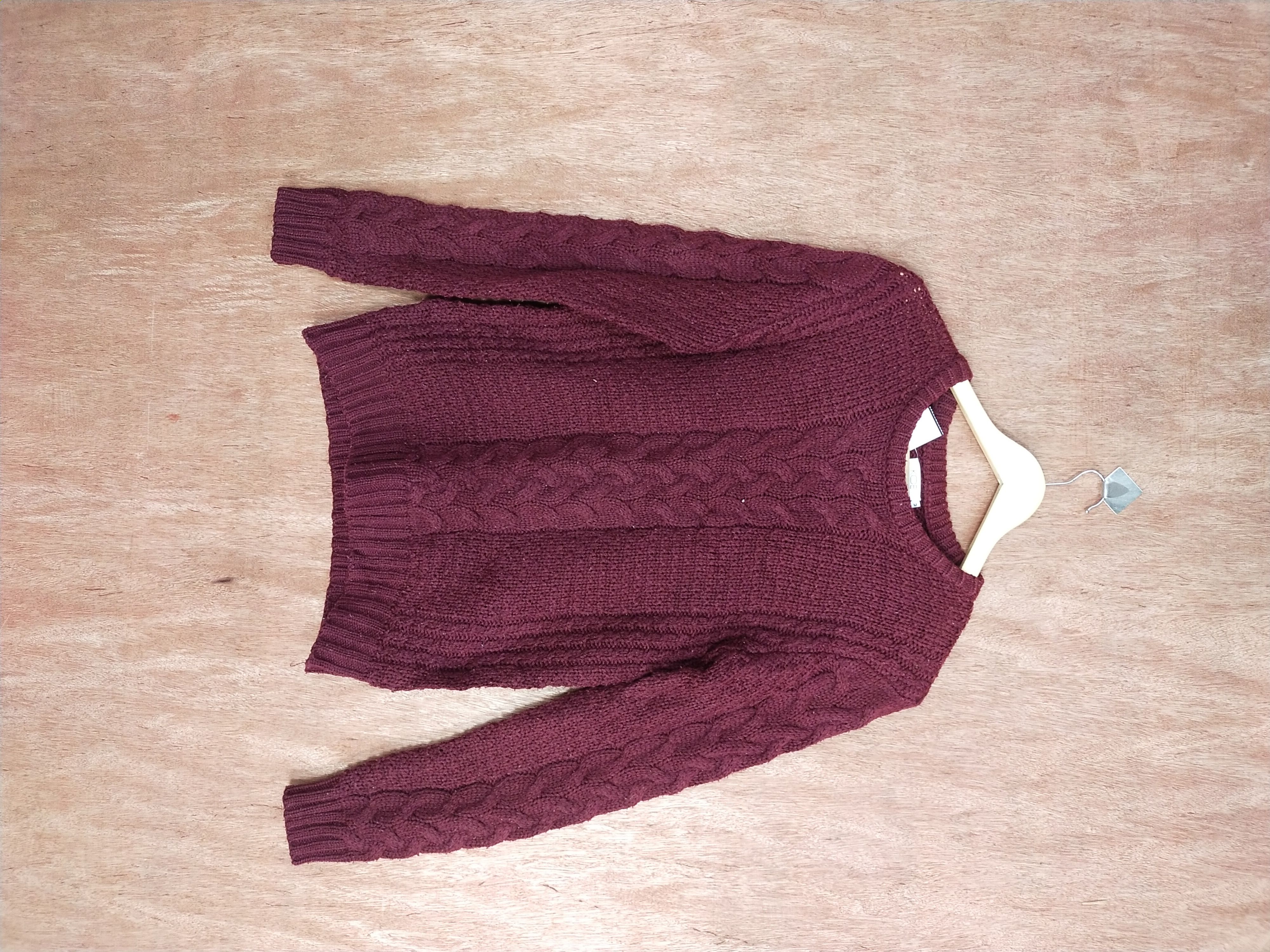 image of Aran Isles Knitwear Koe Maroon Japan Cable Knitwear S069, Men's (Size Small)