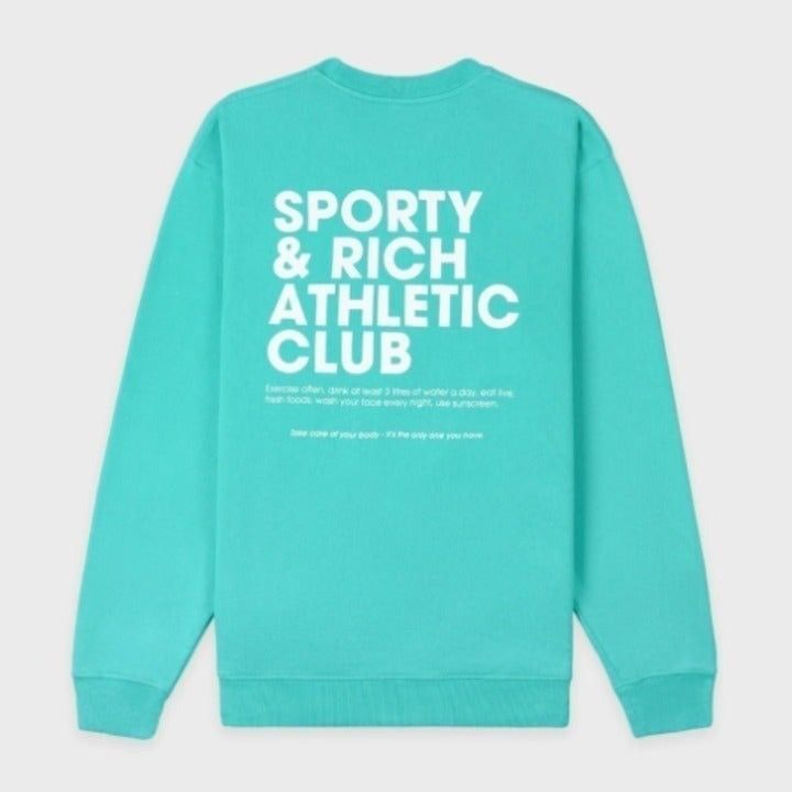 NEW SPORTY & RICH TEAL ATHLETIC CLUB SWEATER SZ LARGE XL