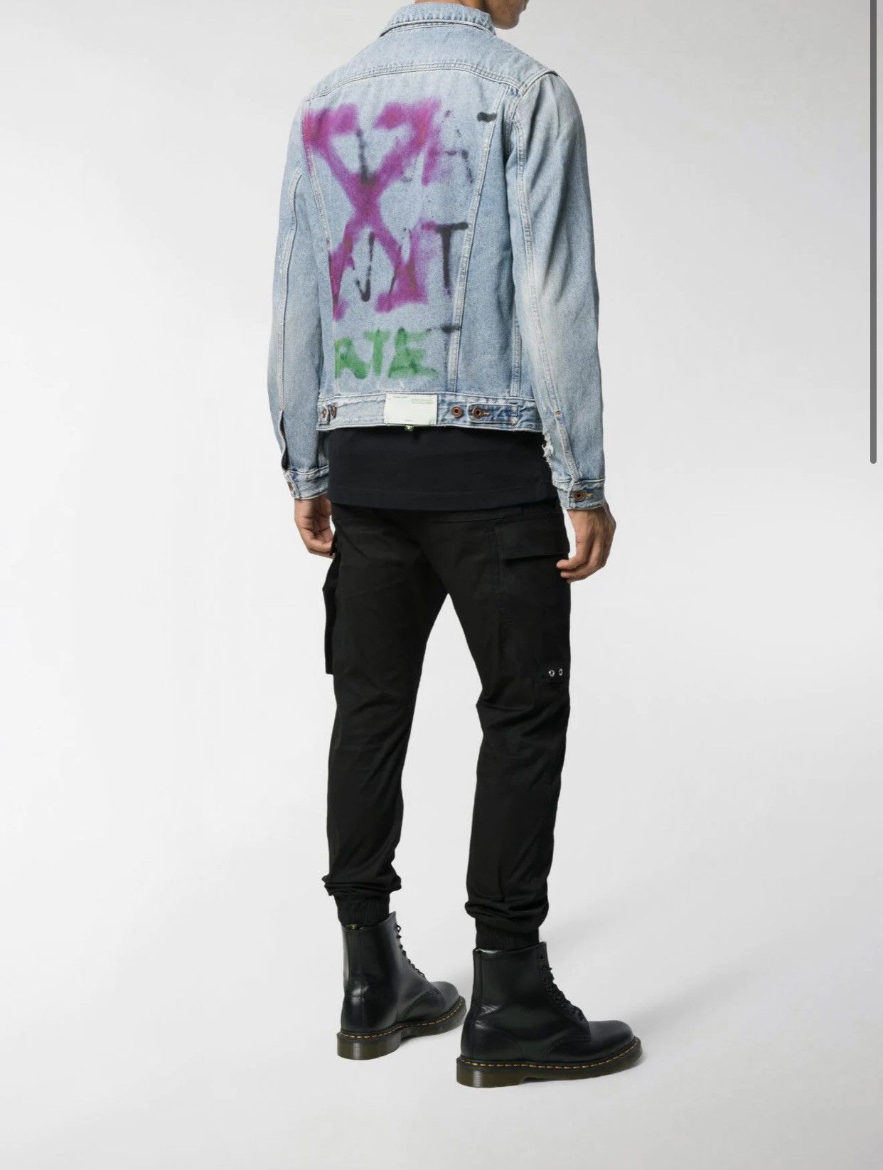 Off white denim jacket spray paint store