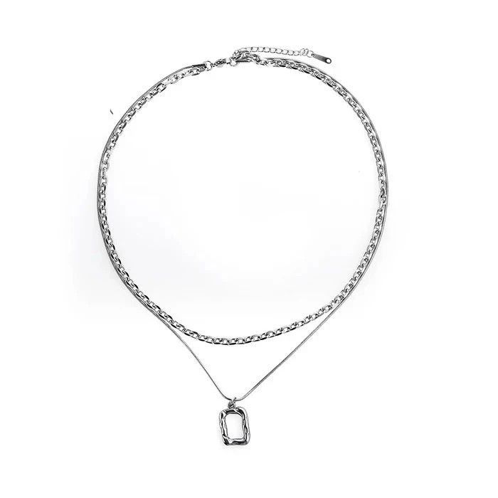 Jewelry × Vintage Square Cutout Pendant Double Layer Clavicle Chain Size ONE SIZE - 2 Thumbnail