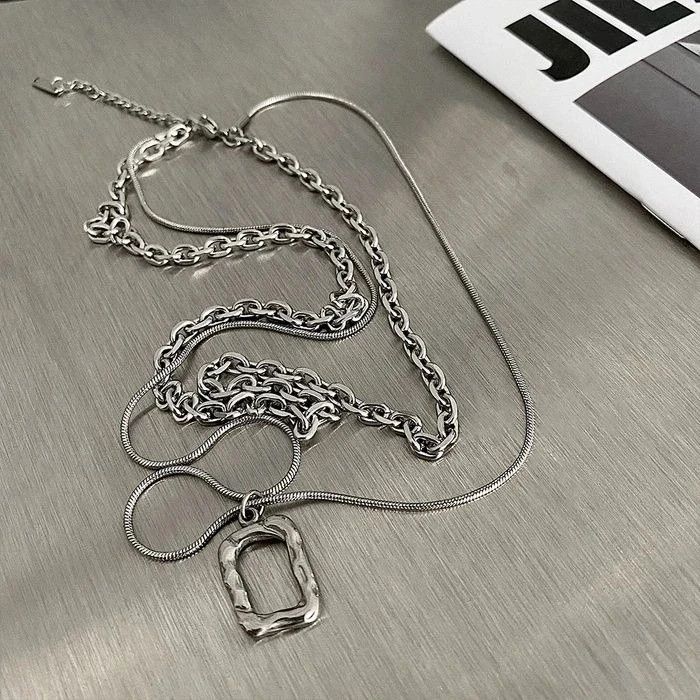 Jewelry × Vintage Square Cutout Pendant Double Layer Clavicle Chain Size ONE SIZE - 3 Thumbnail