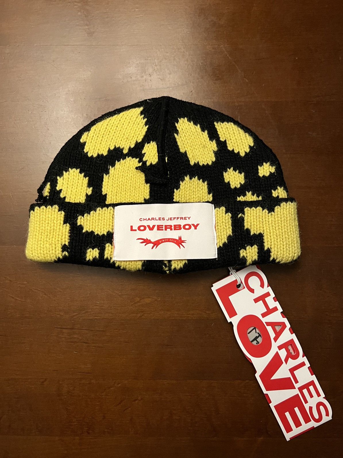 CHARLES JEFFREY LOVERBOY Black & Yellow Knit Logo Beanie