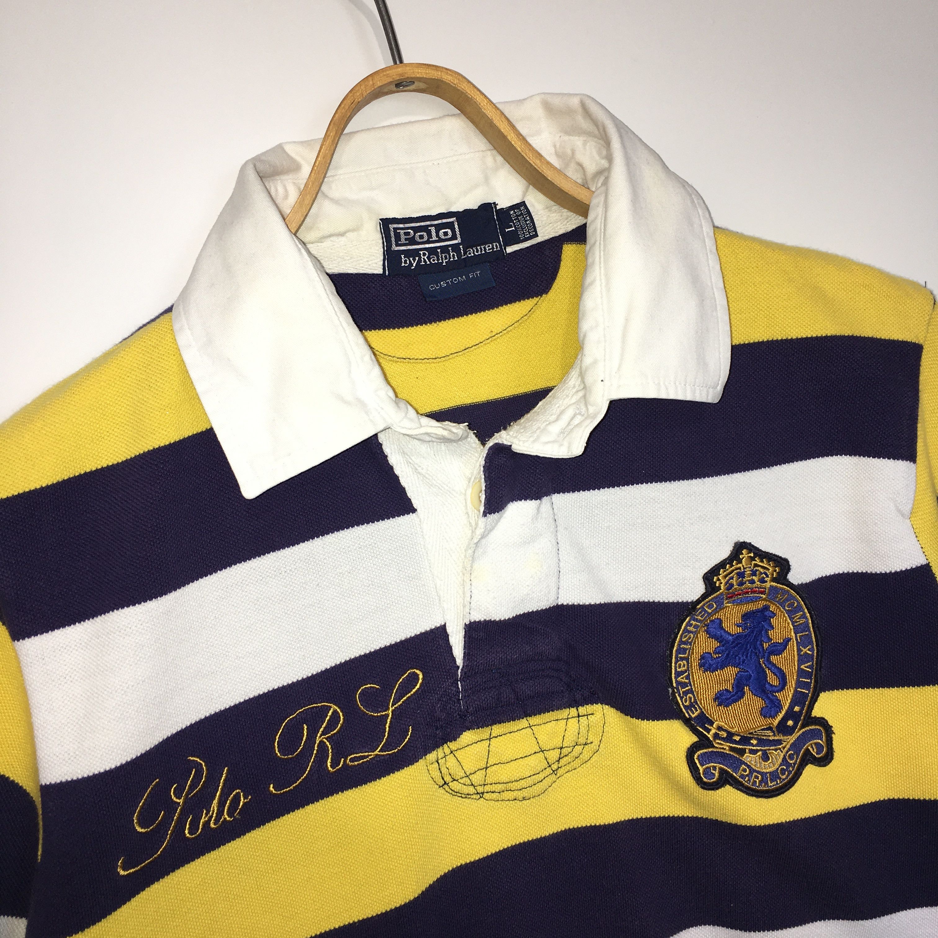 Polo Ralph Lauren × Vintage Polo Ralph Lauren Vintage Striped №5 Patch Polo Shirt Size US L / EU 52-54 / 3 - 3 Thumbnail