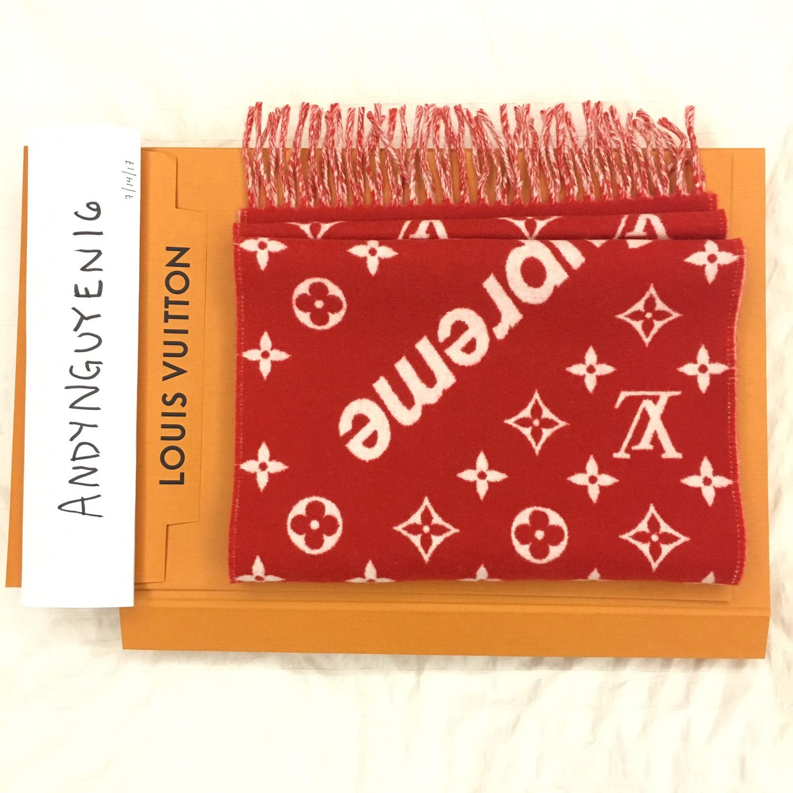 Supreme x Louis Vuitton LV Monogram Bandana Scarf Red 100