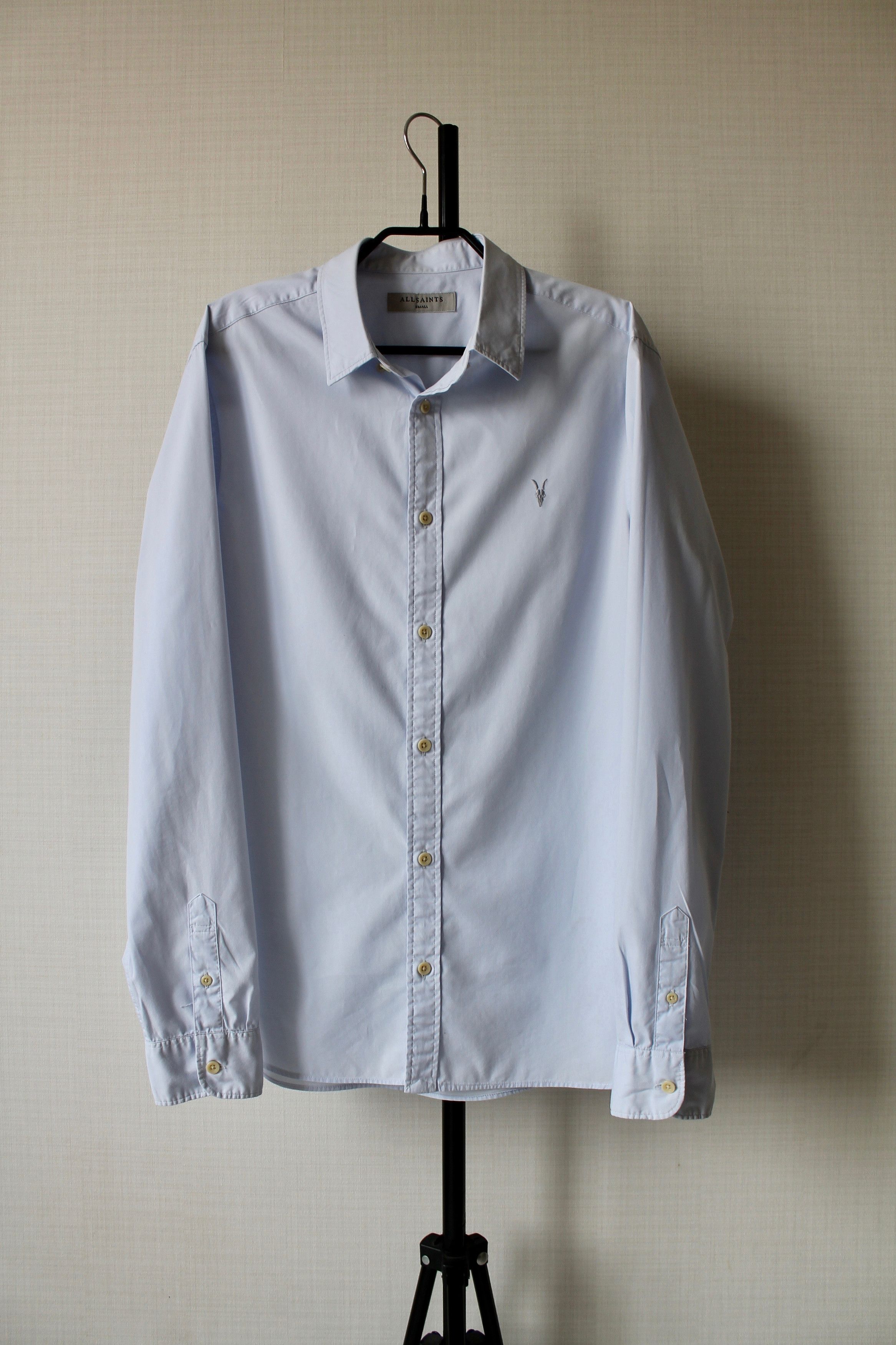 Allsaints Riviera LS Shirt Blue Cotton Size Small