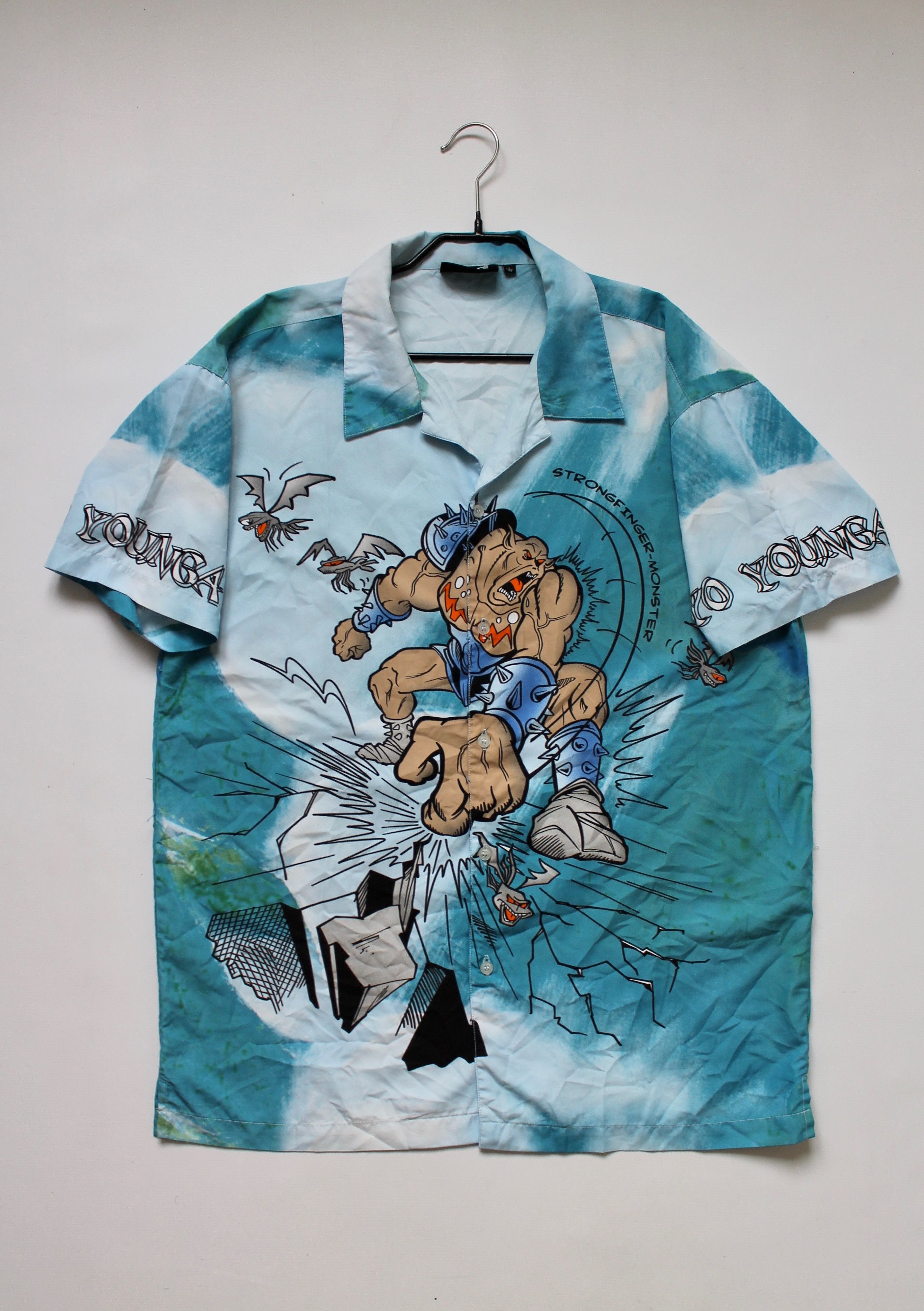 Vintage Strong Finger Shirt Humor CRAZY SHIRT blue Size US L / EU 52-54 / 3 - 9 Thumbnail
