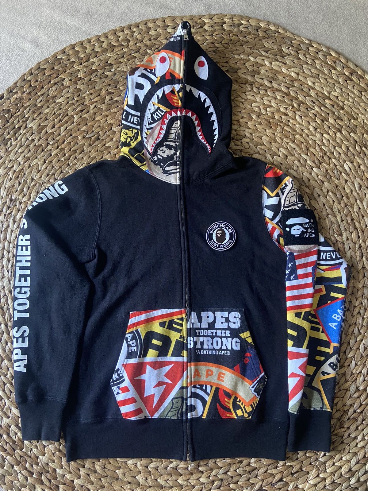 Patched shark shop full zip hoodie