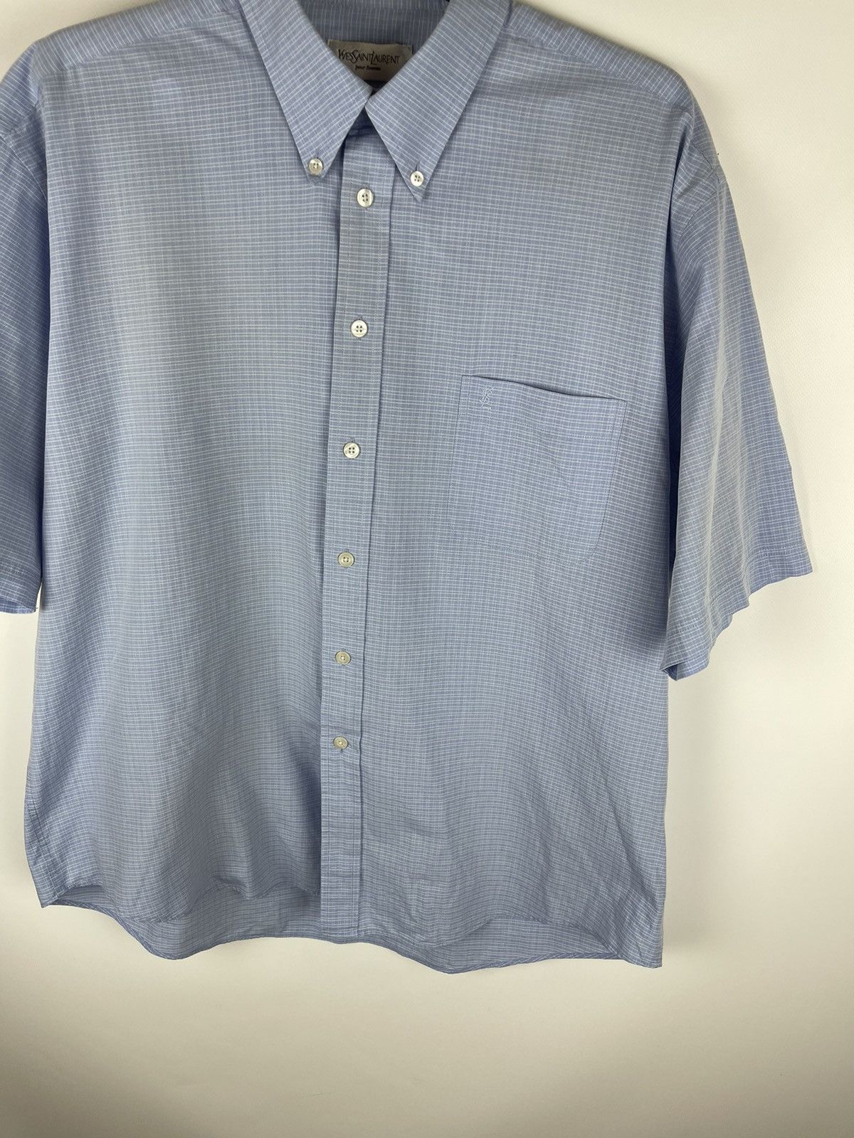 Yves Saint Laurent Yves Saint Laurent blue plaid check short sleeve shirt Size US XL / EU 56 / 4 - 5 Thumbnail
