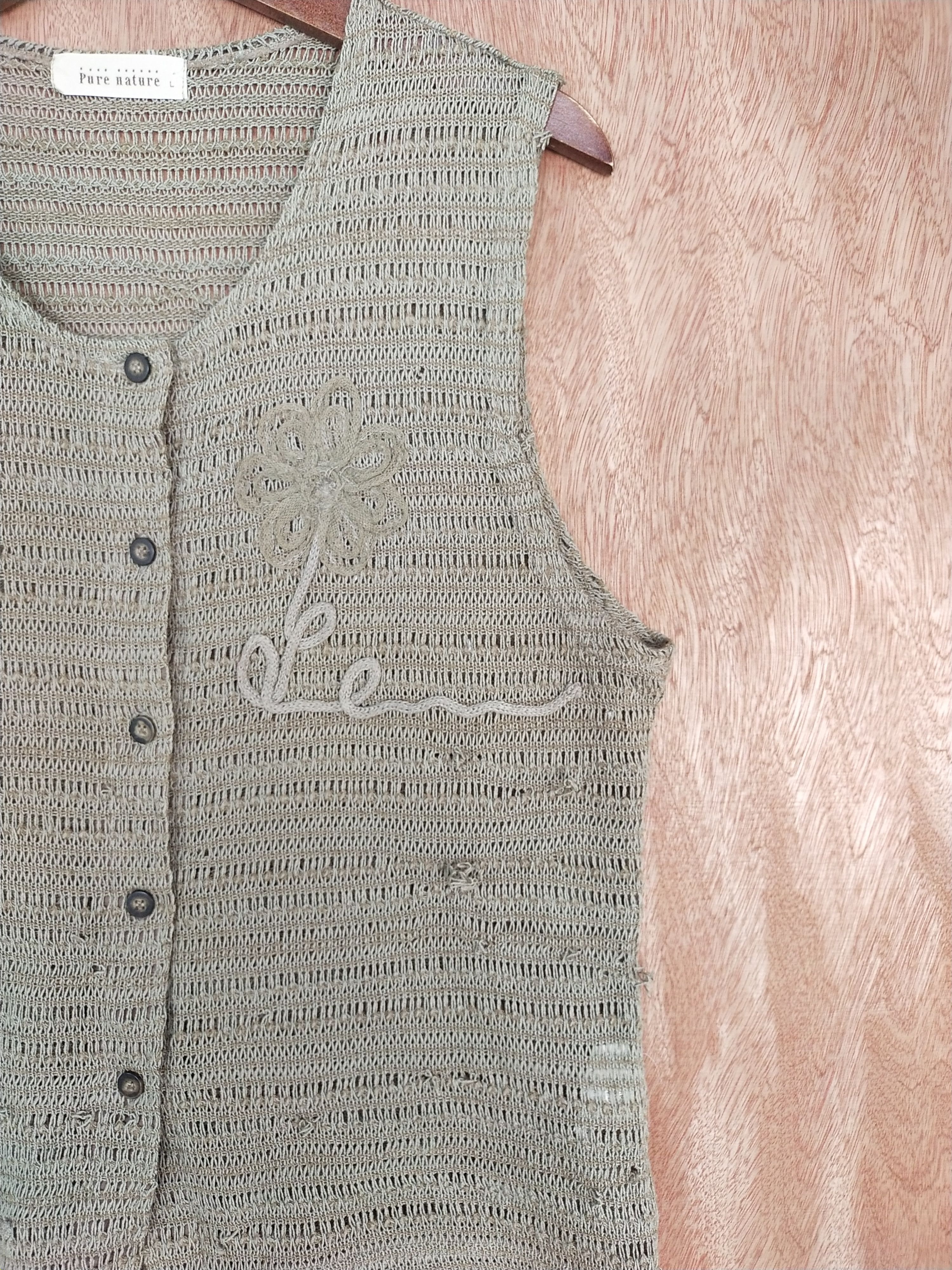 Homespun Knitwear Pure Nature brown crochet vest sleeveless knitwear #H293 Size L / US 10 / IT 46 - 4 Thumbnail