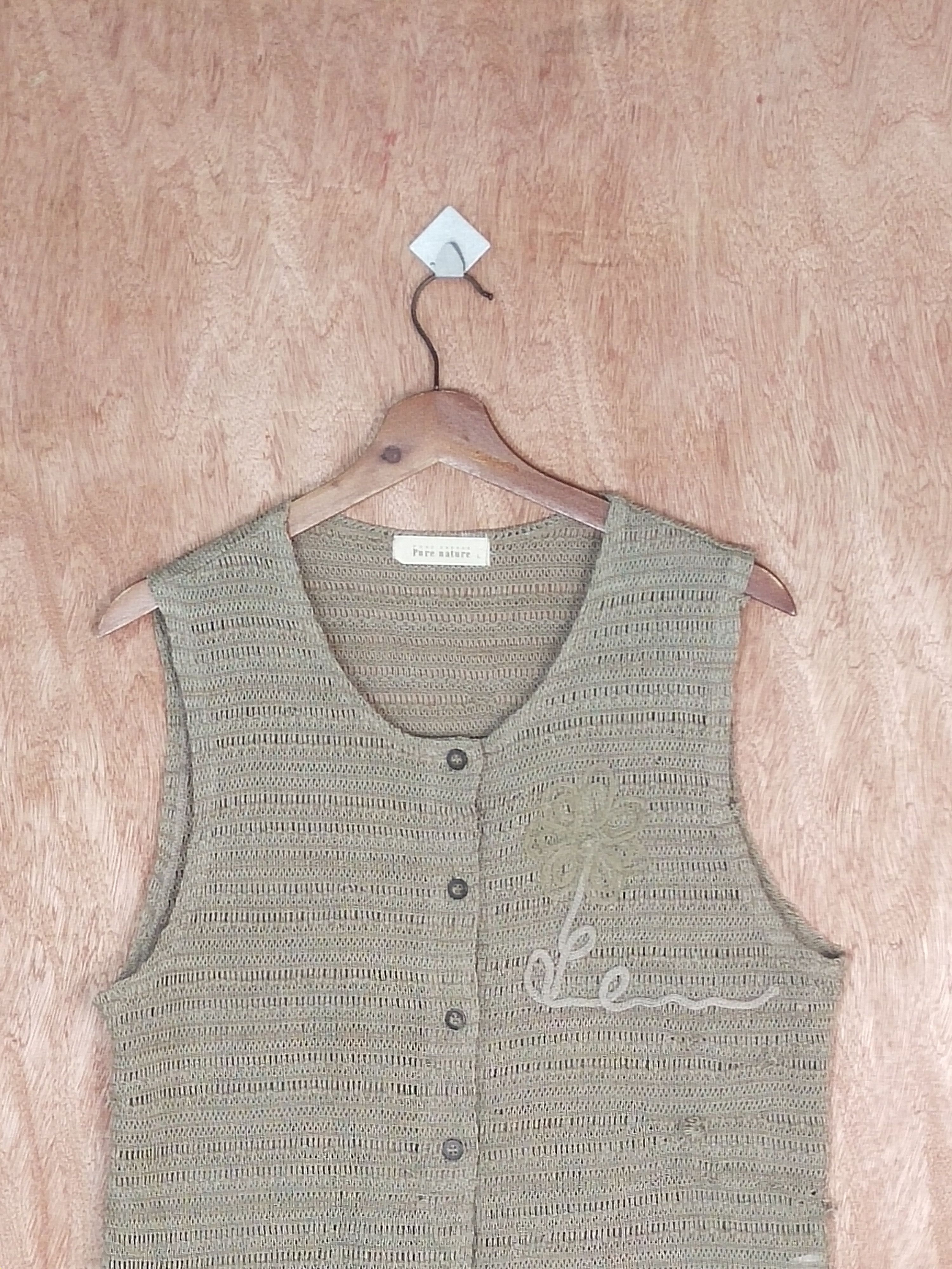 Homespun Knitwear Pure Nature brown crochet vest sleeveless knitwear #H293 Size L / US 10 / IT 46 - 2 Thumbnail