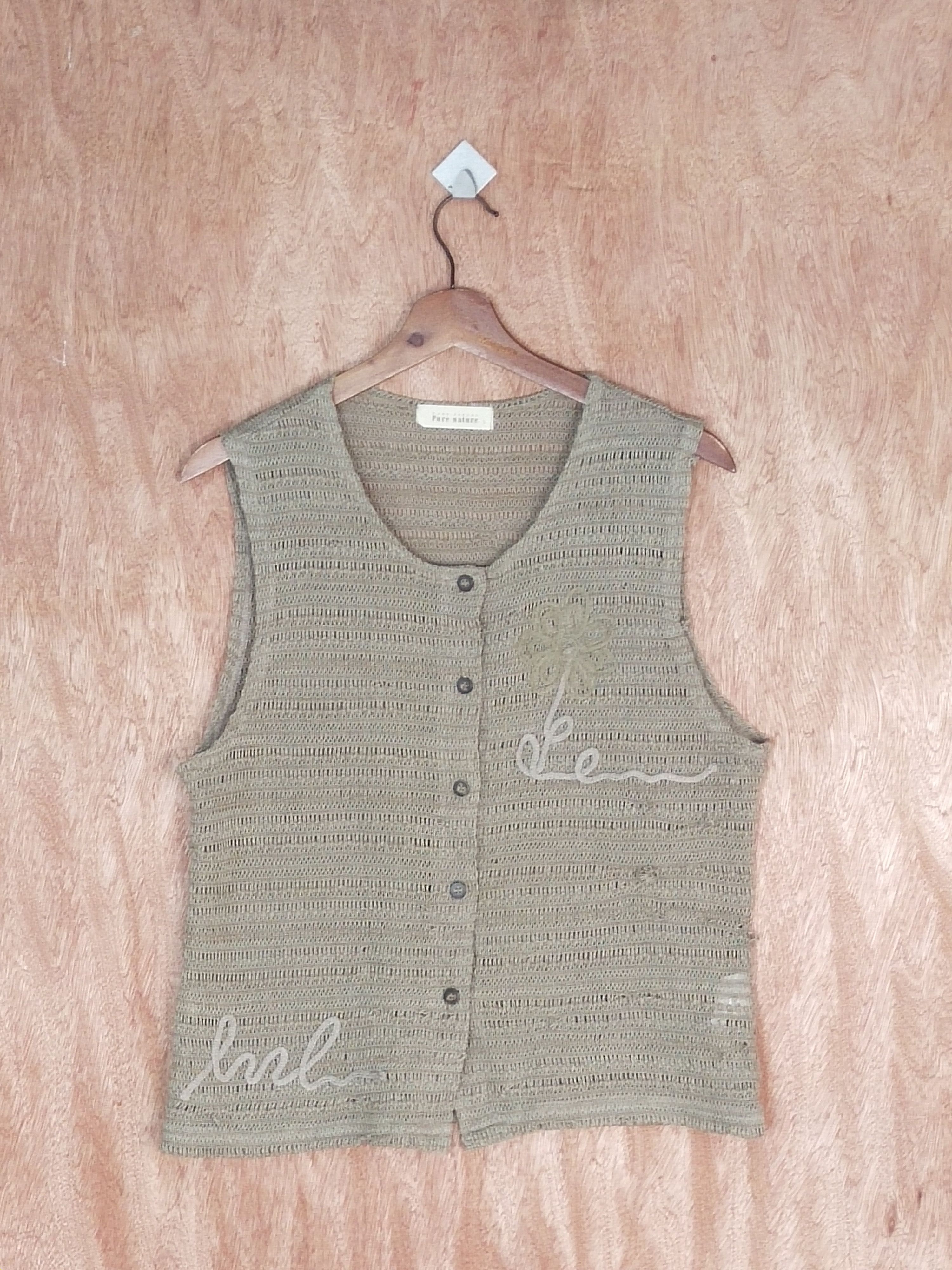 Homespun Knitwear Pure Nature brown crochet vest sleeveless knitwear #H293 Size L / US 10 / IT 46 - 1 Thumbnail