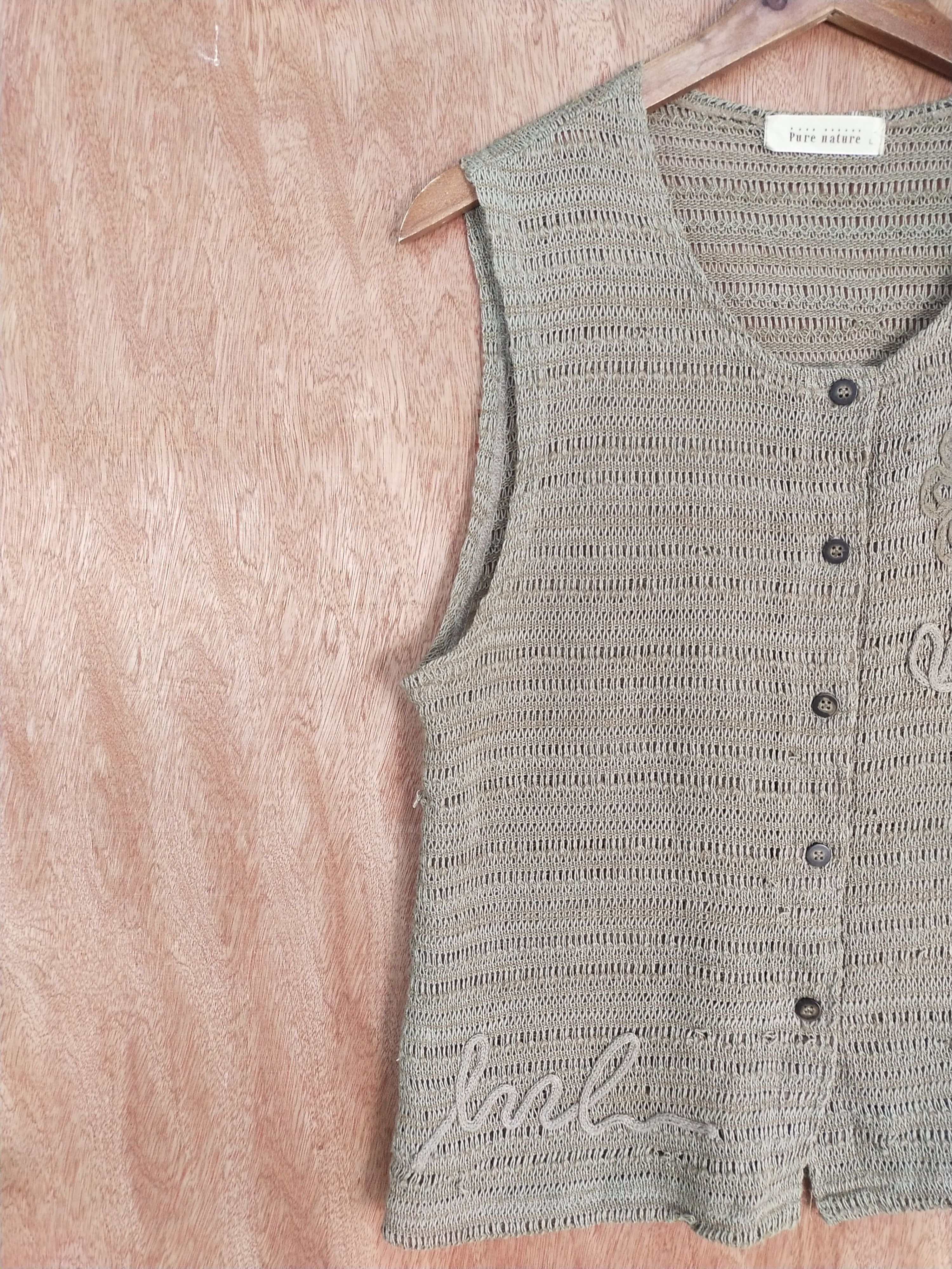 Homespun Knitwear Pure Nature brown crochet vest sleeveless knitwear #H293 Size L / US 10 / IT 46 - 5 Thumbnail