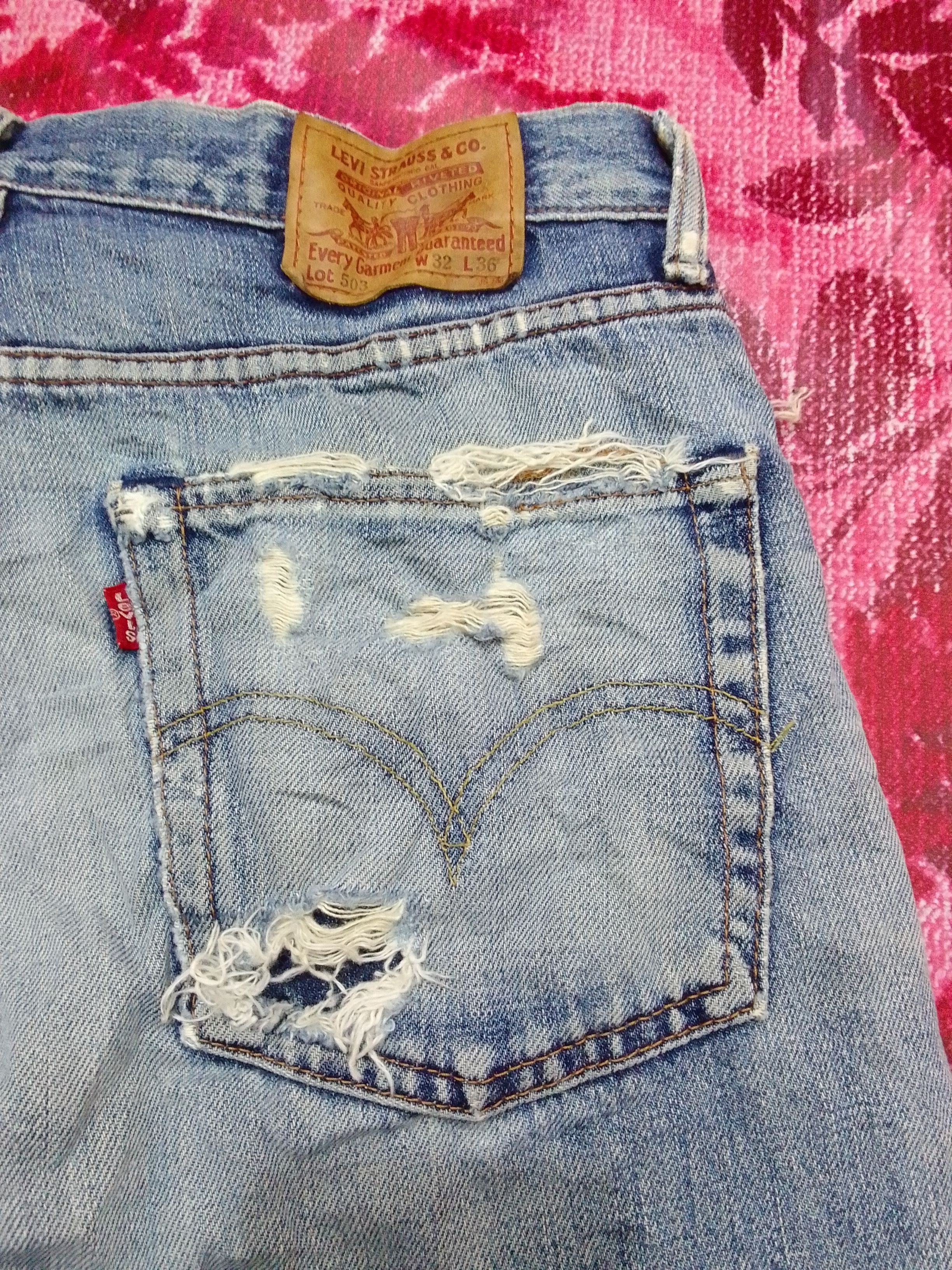 Levi's Ripped DISTRESSED LEVIS LOT 503 Button J09 SELVEDGE DENIM Size US 31 - 15 Thumbnail
