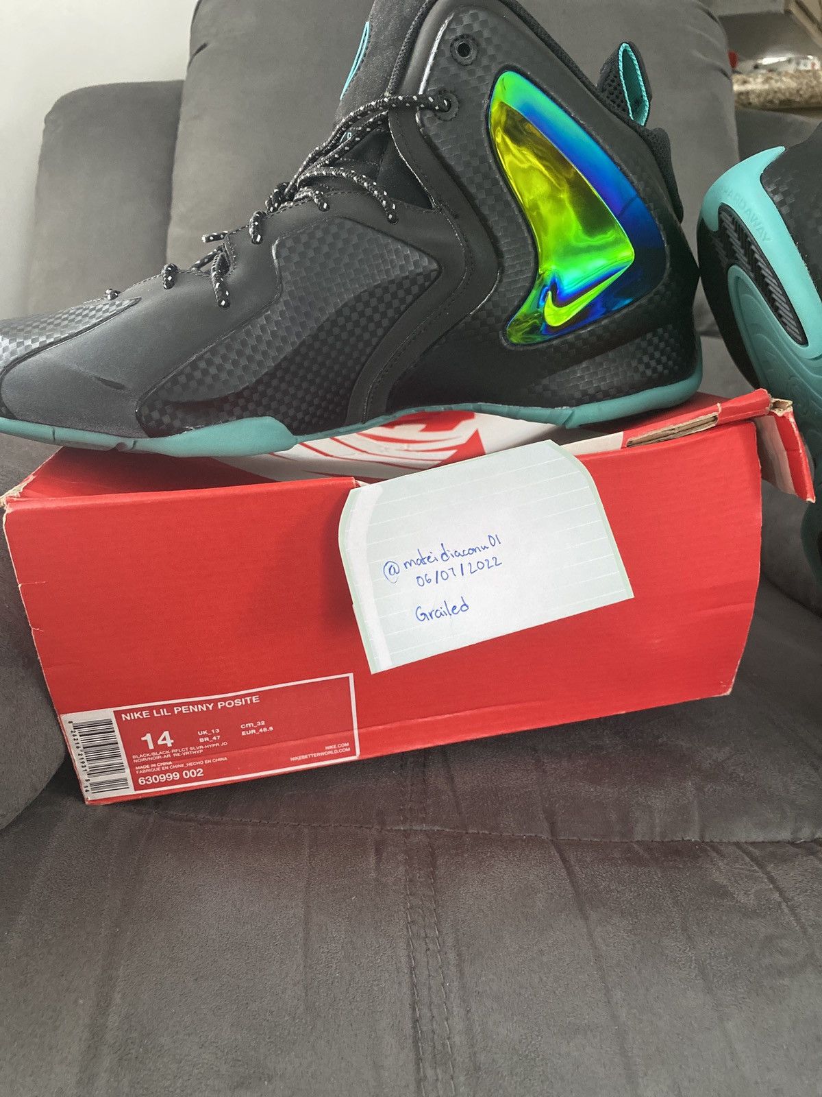 Nike Lil Penny Posite Black/Silver Hyper Jade 2014 Size US 14 / EU 47 - 8 Thumbnail