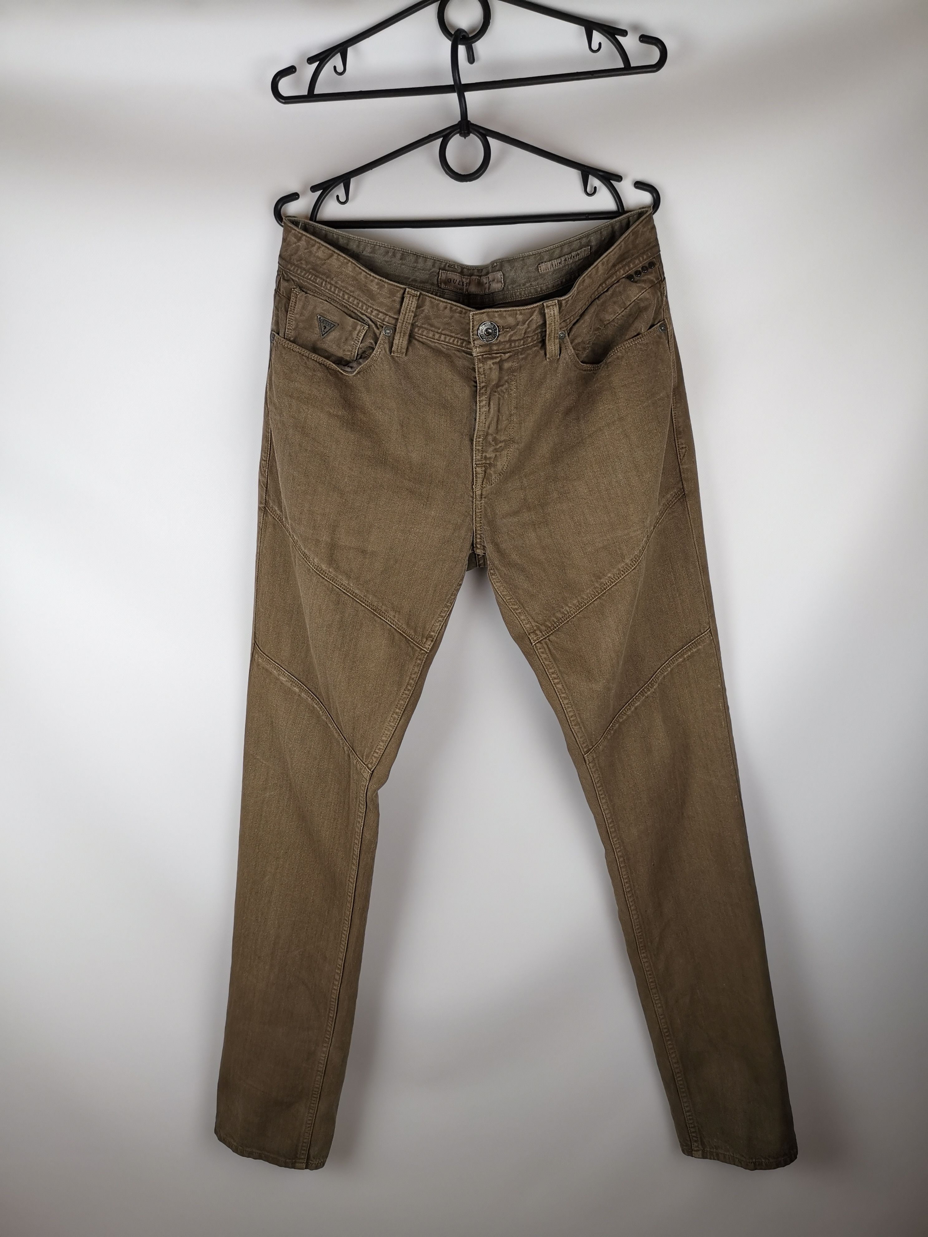 Guess Guess beige brown washed denim logo slim tapered Size US 33 - 1 Thumbnail