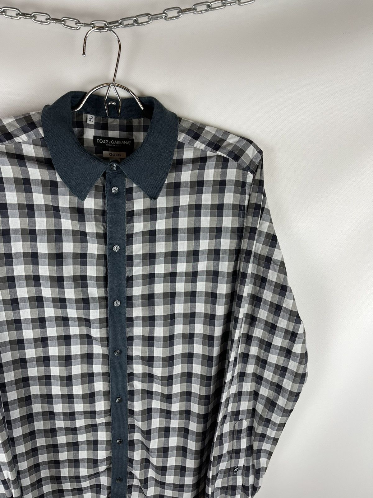 Dolce & Gabbana Dolce & Gabbana Gold grey checkered long sleeve shirt Size US M / EU 48-50 / 2 - 4 Thumbnail