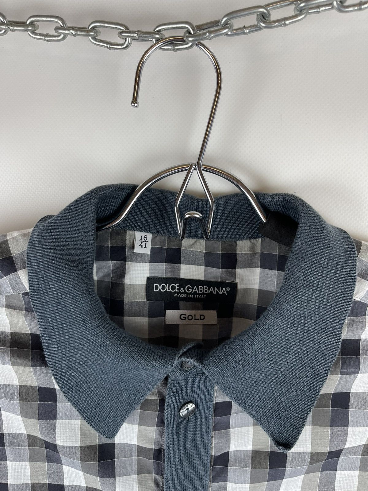 Dolce & Gabbana Dolce & Gabbana Gold grey checkered long sleeve shirt Size US M / EU 48-50 / 2 - 5 Thumbnail