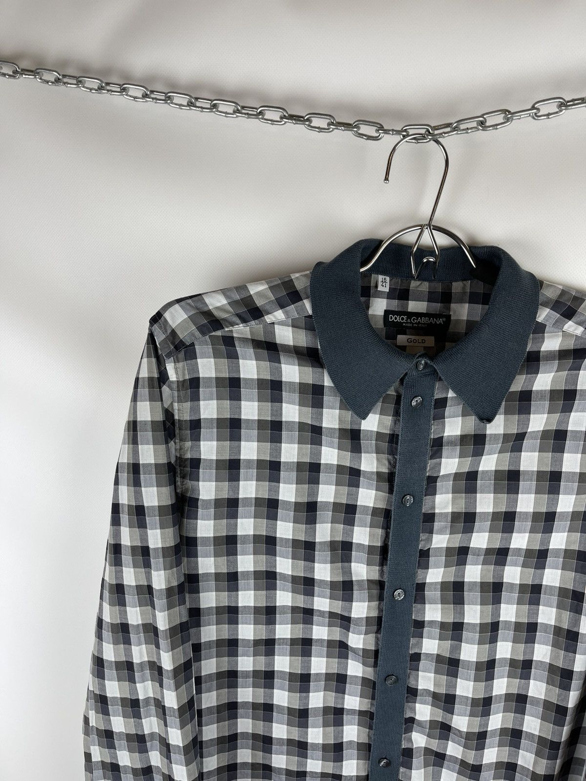 Dolce & Gabbana Dolce & Gabbana Gold grey checkered long sleeve shirt Size US M / EU 48-50 / 2 - 2 Thumbnail