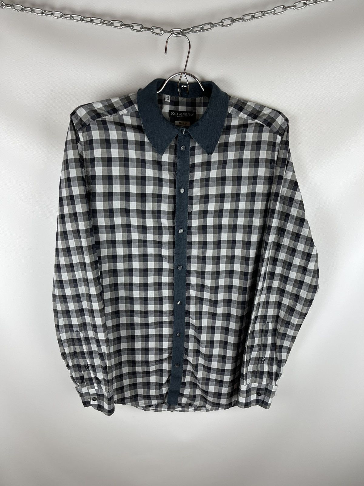 Dolce & Gabbana Gold grey checkered long sleeve shirt