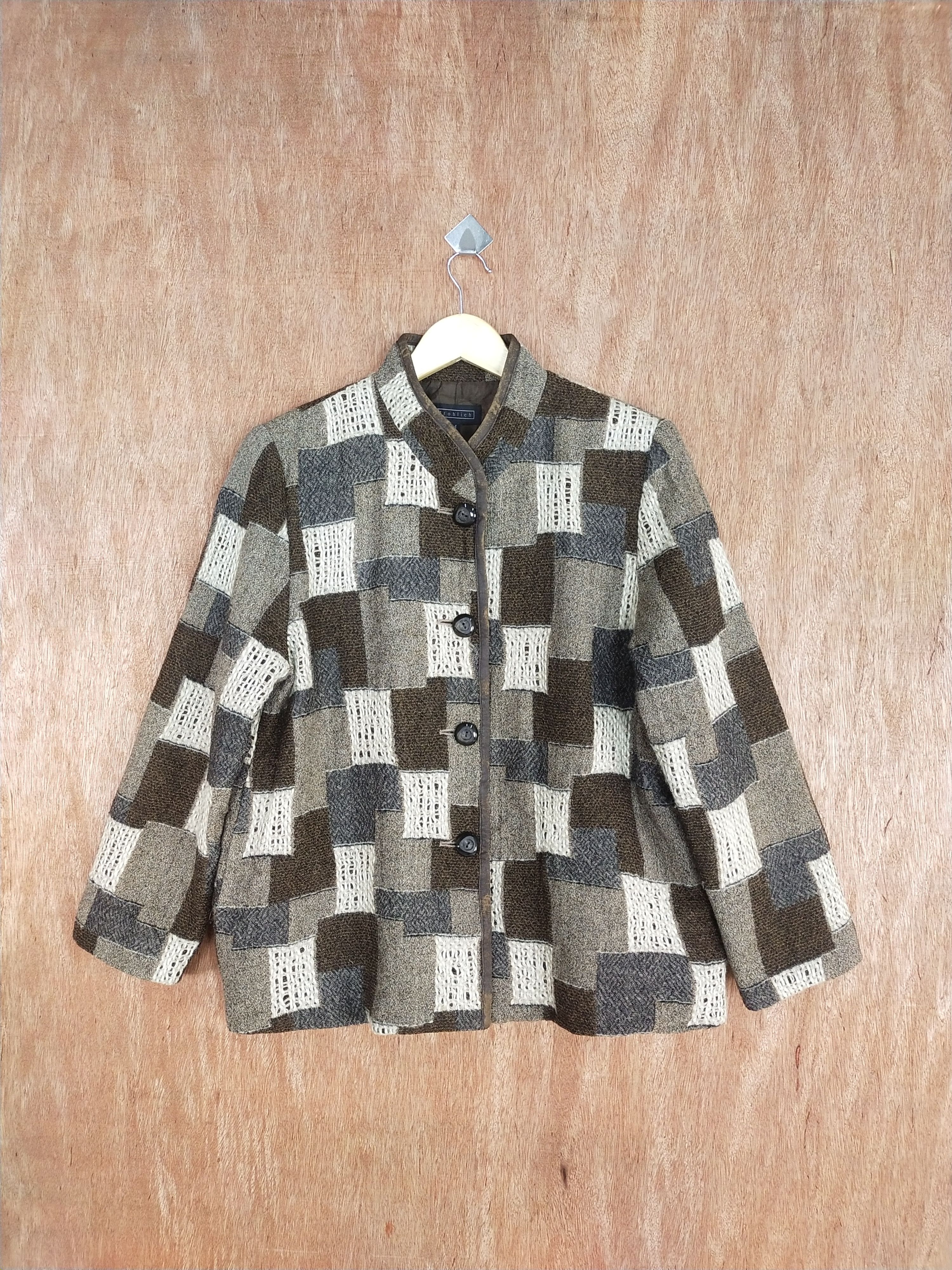 Homespun Knitwear Frohlich brown checkered cardigan knitwear #H284 Size US M / EU 48-50 / 2 - 1 Thumbnail