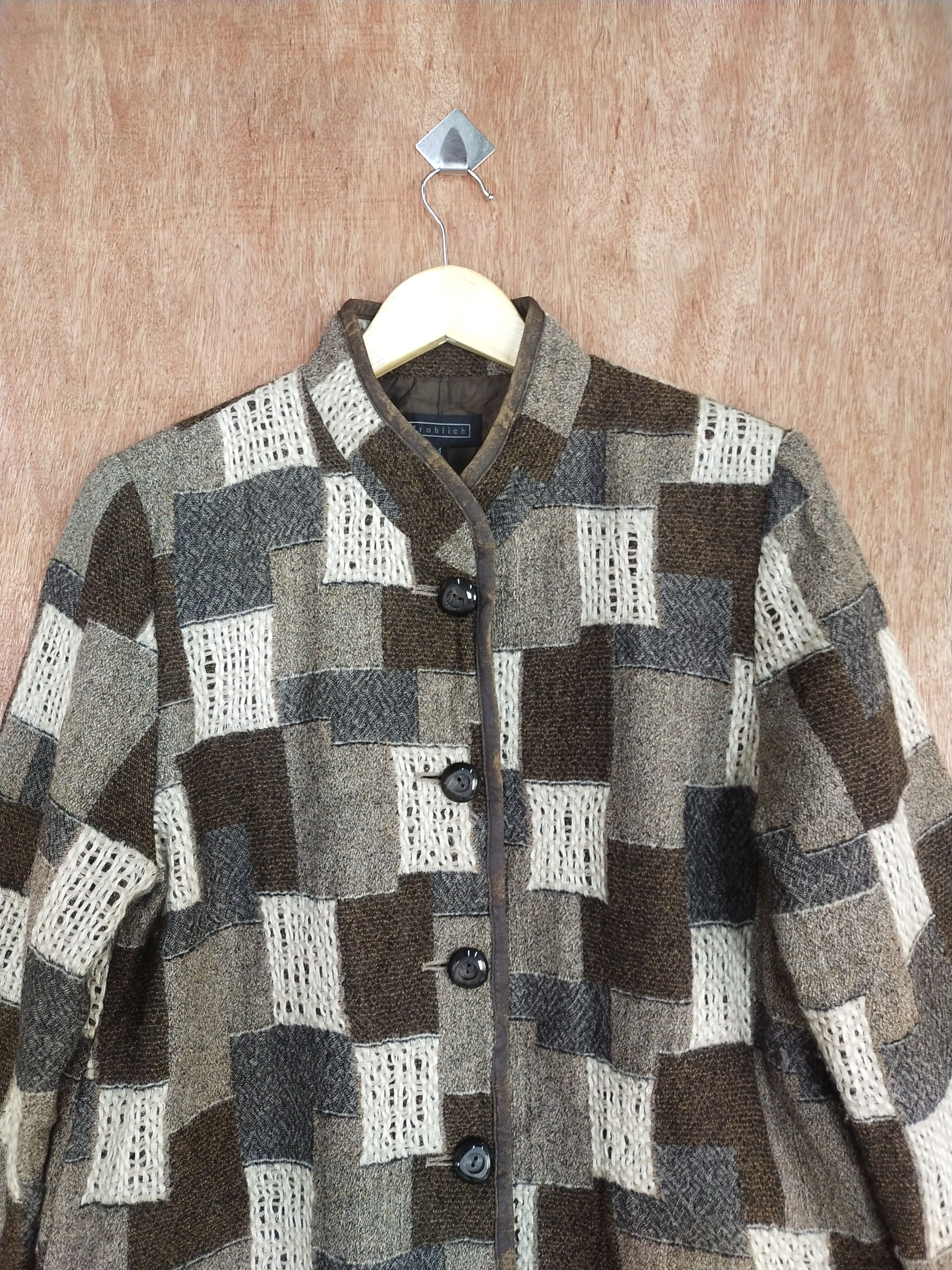 Homespun Knitwear Frohlich brown checkered cardigan knitwear #H284 Size US M / EU 48-50 / 2 - 2 Thumbnail