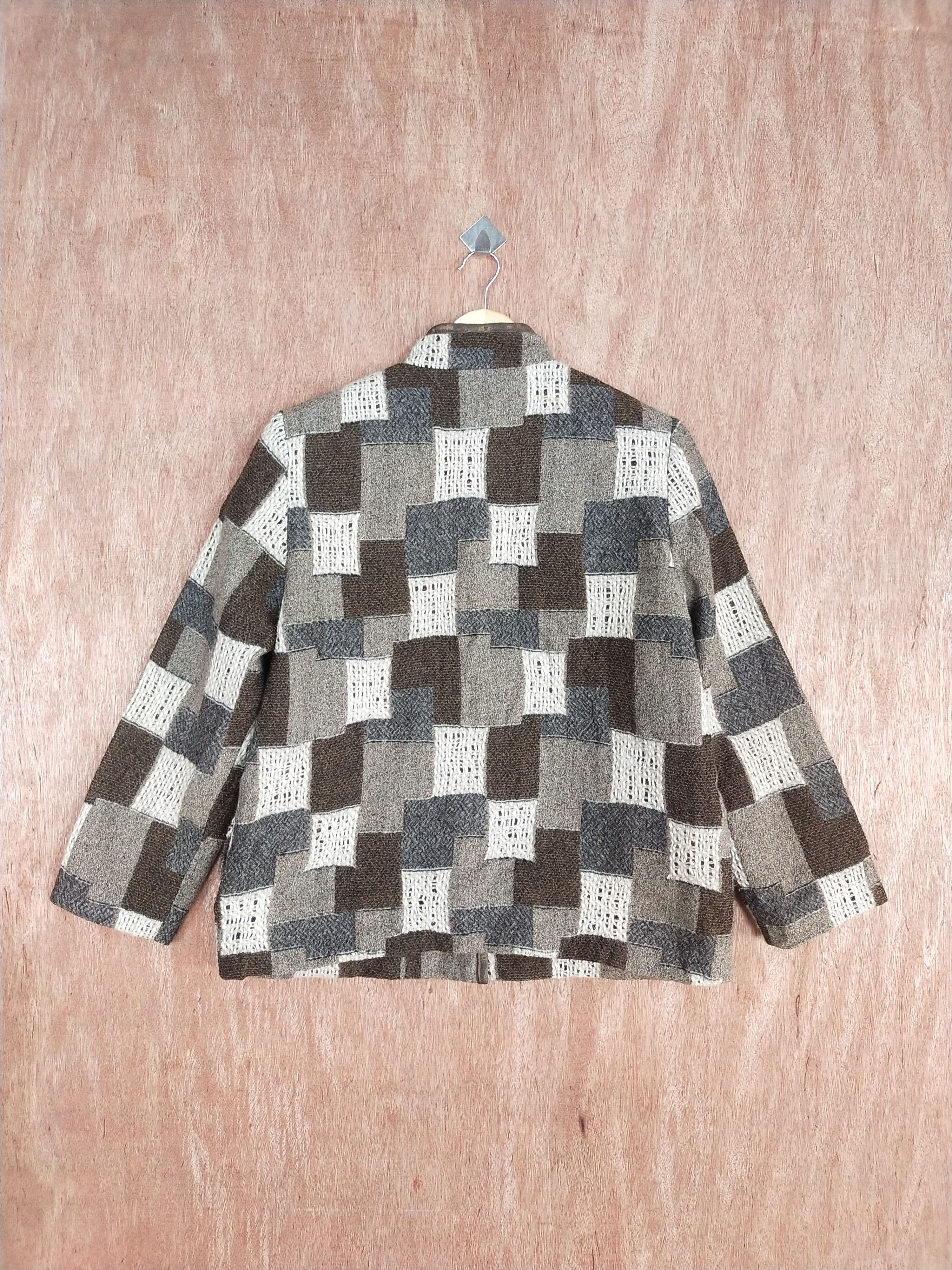 Homespun Knitwear Frohlich brown checkered cardigan knitwear #H284 Size US M / EU 48-50 / 2 - 8 Thumbnail