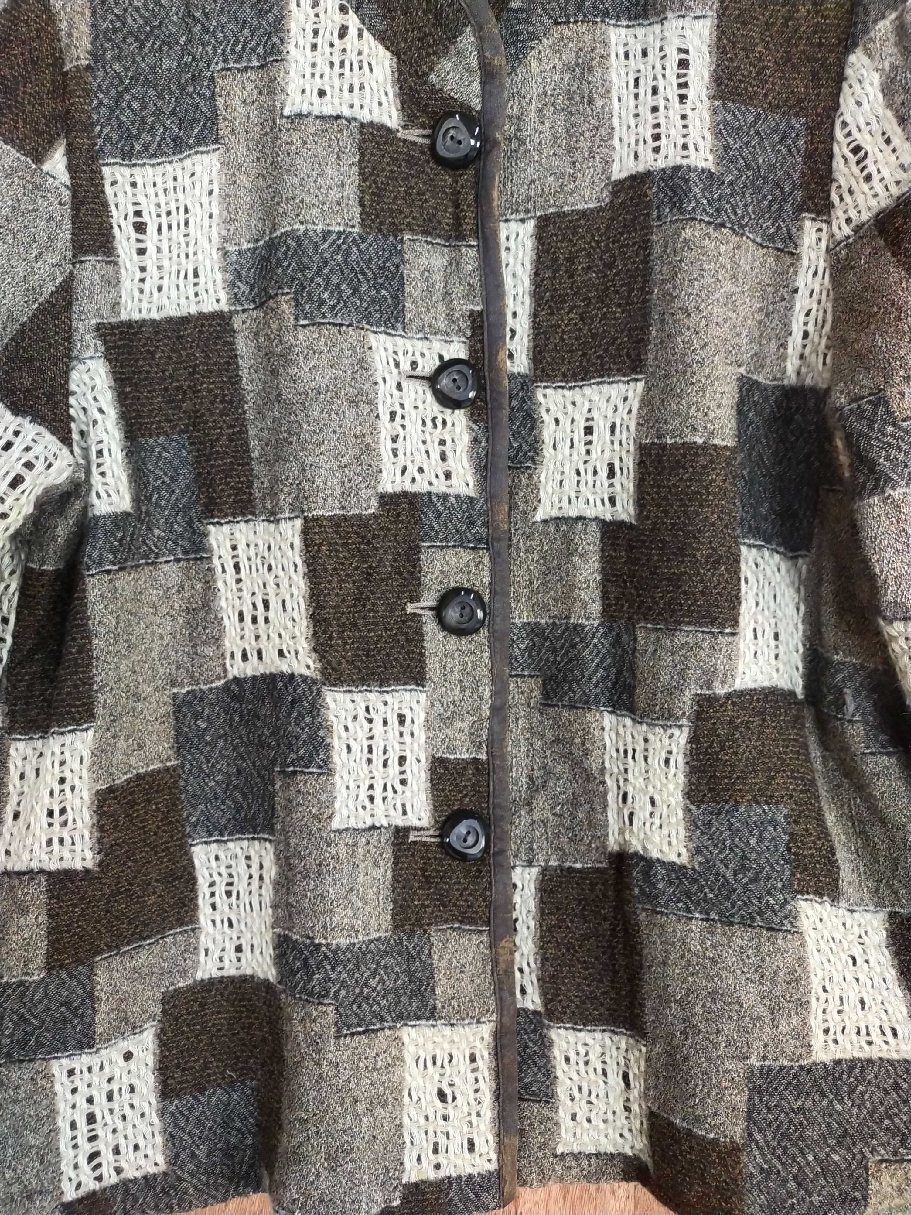 Homespun Knitwear Frohlich brown checkered cardigan knitwear #H284 Size US M / EU 48-50 / 2 - 5 Thumbnail