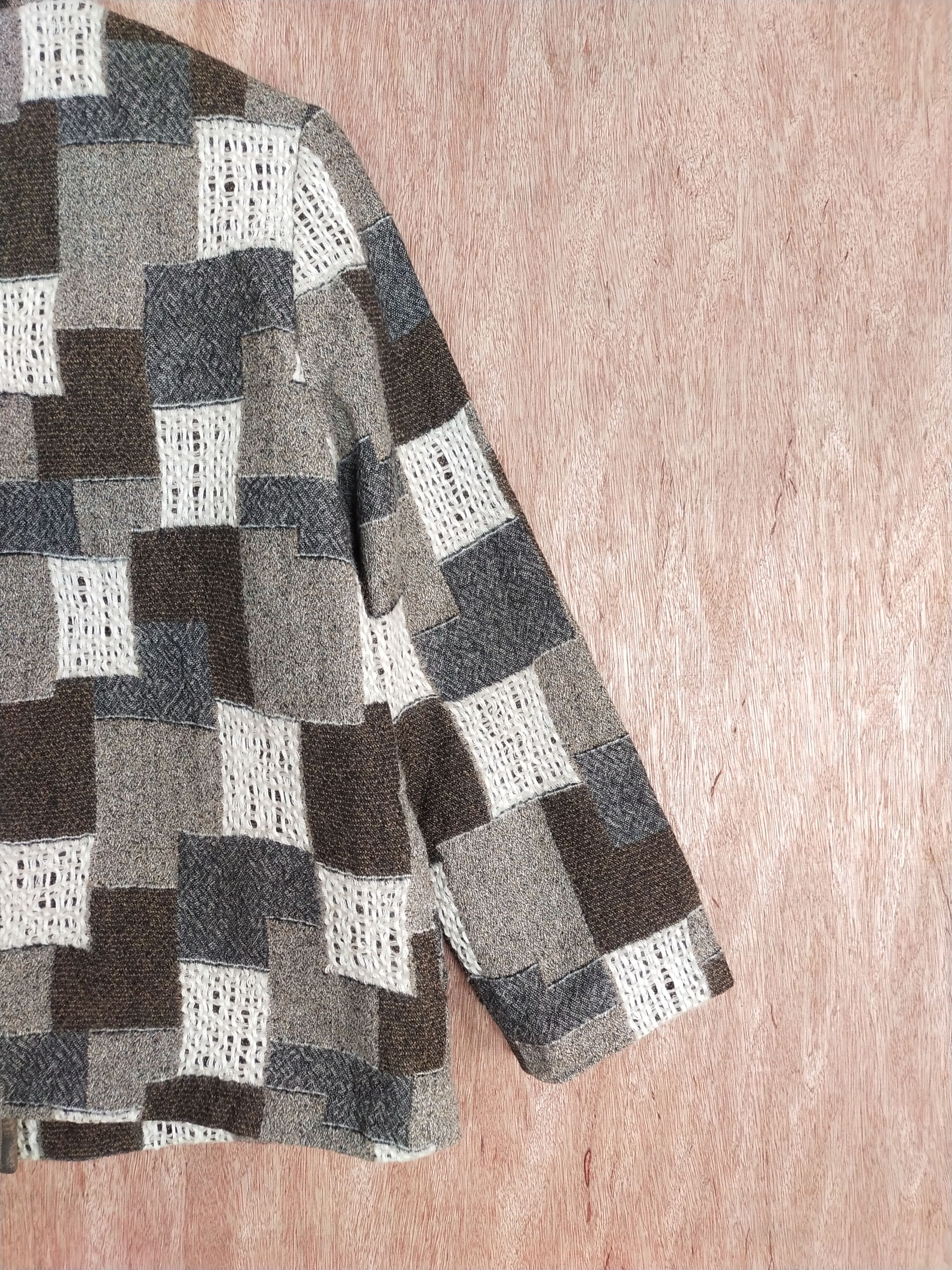 Homespun Knitwear Frohlich brown checkered cardigan knitwear #H284 Size US M / EU 48-50 / 2 - 9 Thumbnail