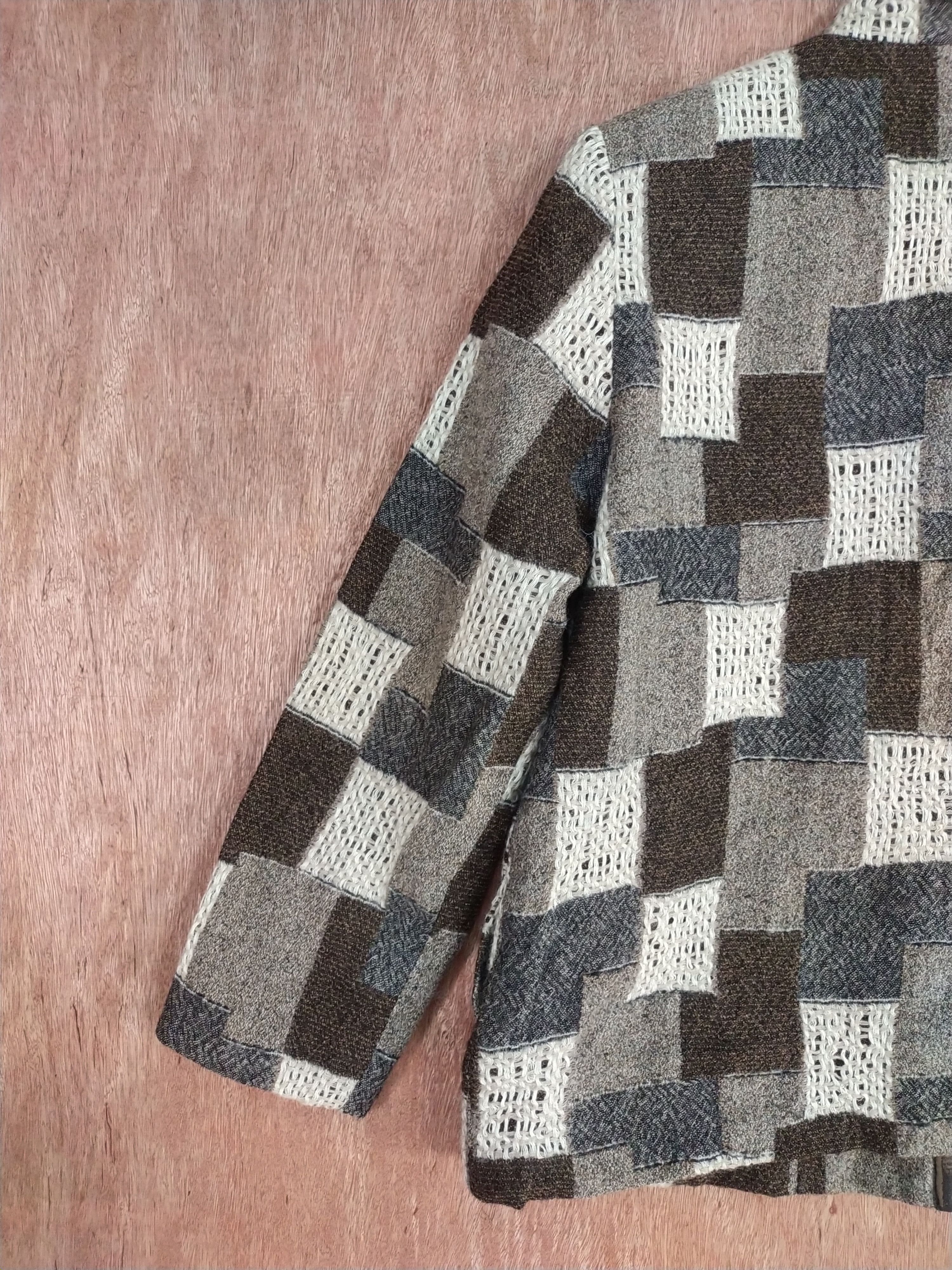 Homespun Knitwear Frohlich brown checkered cardigan knitwear #H284 Size US M / EU 48-50 / 2 - 10 Thumbnail