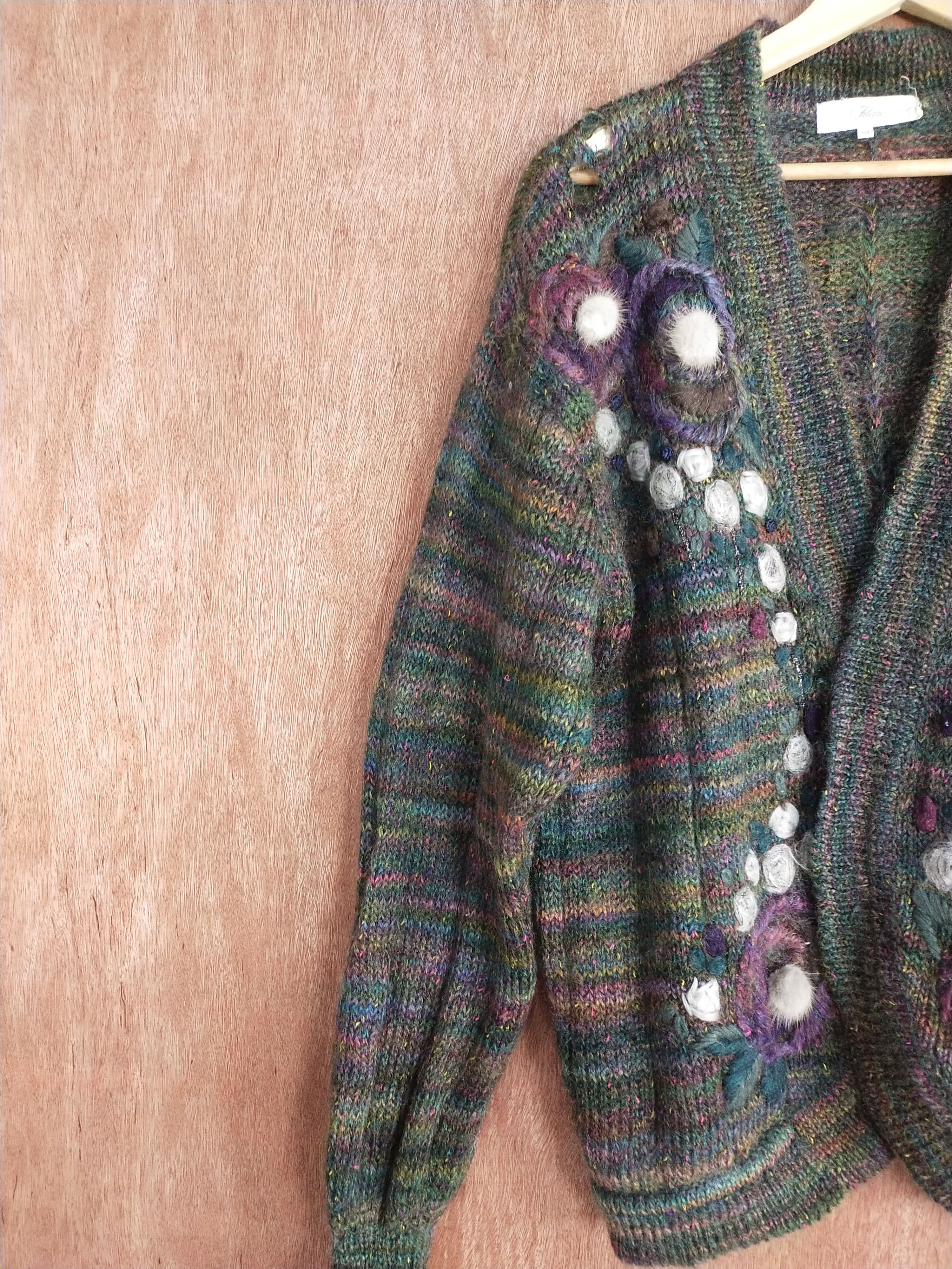 Homespun Knitwear Filare dark green/colourful art cardigan knitwear #H281 Size US M / EU 48-50 / 2 - 3 Thumbnail