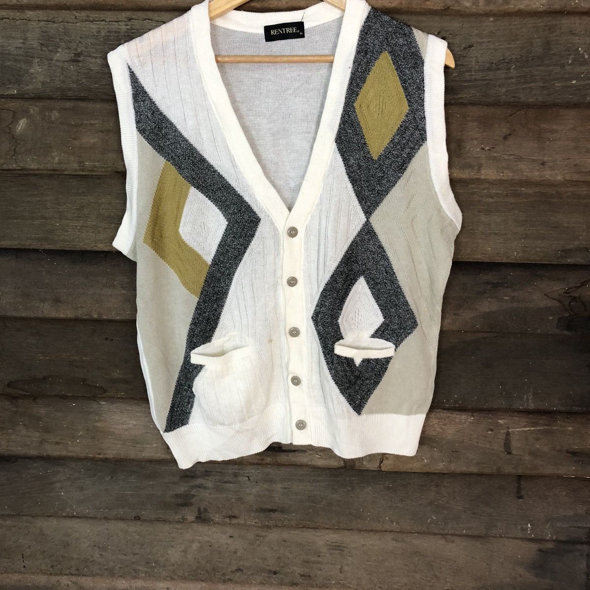 Aran Isles Knitwear Rentree White art cardigan Vest knitwear #H254 Size US M / EU 48-50 / 2 - 3 Thumbnail