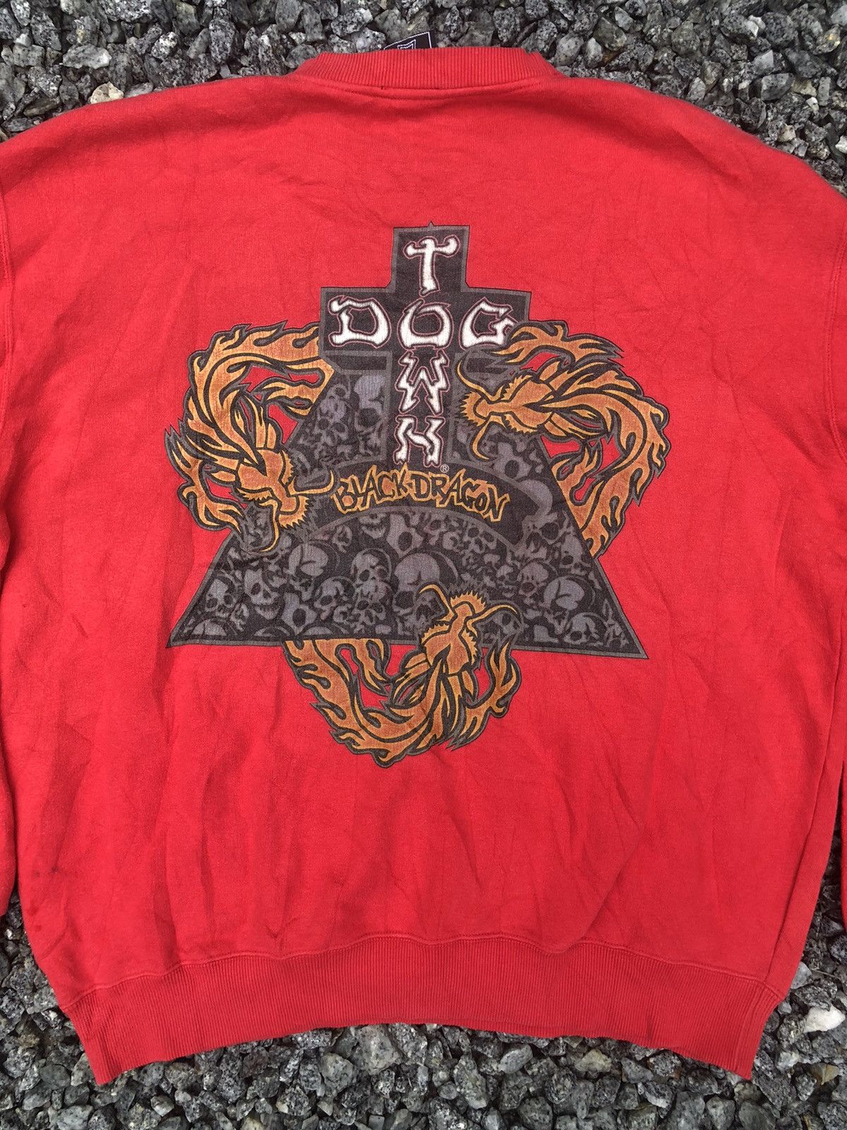 image of Dogtown Black Dragon Back Printed Crewneck Sweatshirt in Red, Men's (Size Large)