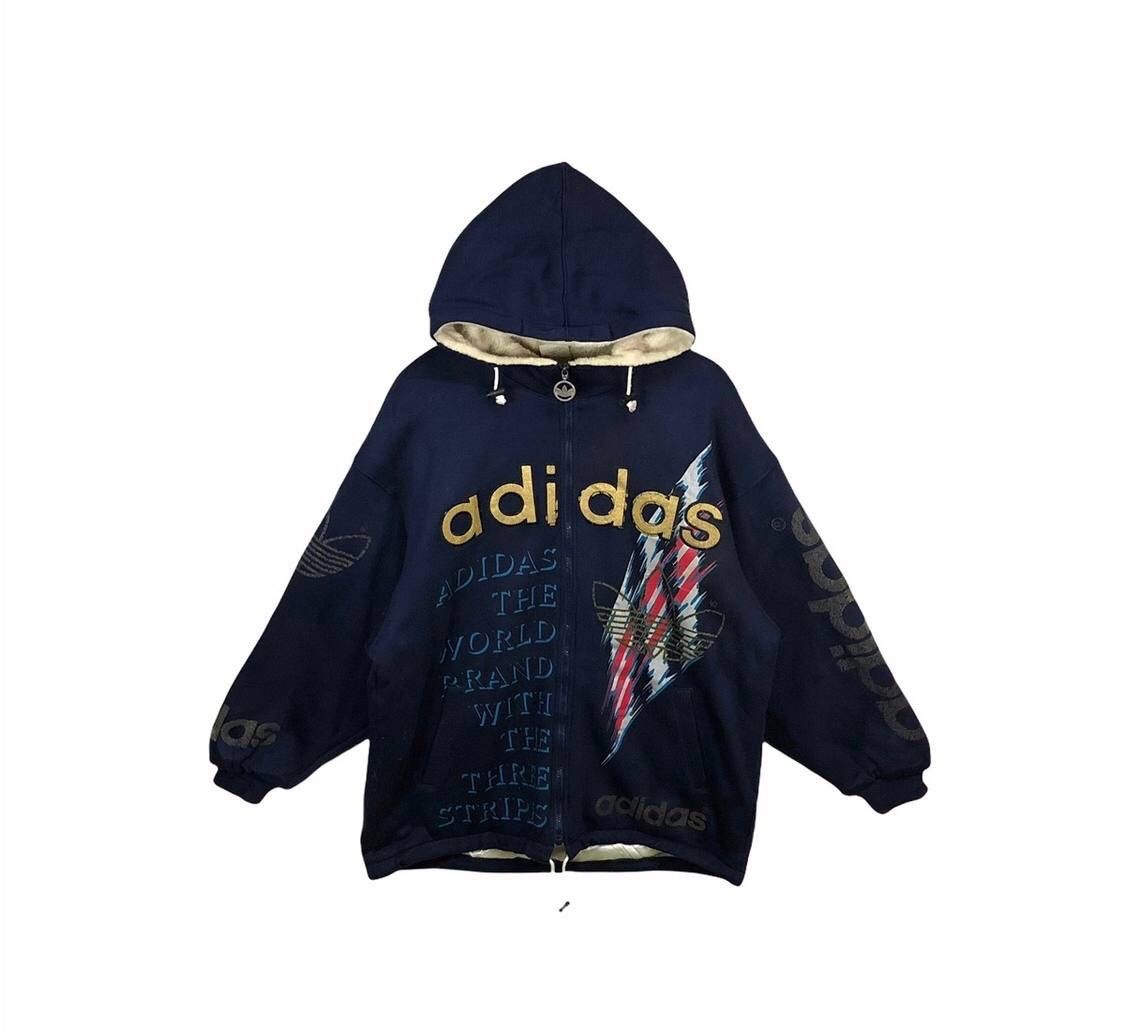 Adidas × Vintage Vintage 90s Adidas OVP Faux Fur Inside Fullzip Hoodie Size US L / EU 52-54 / 3 - 1 Thumbnail
