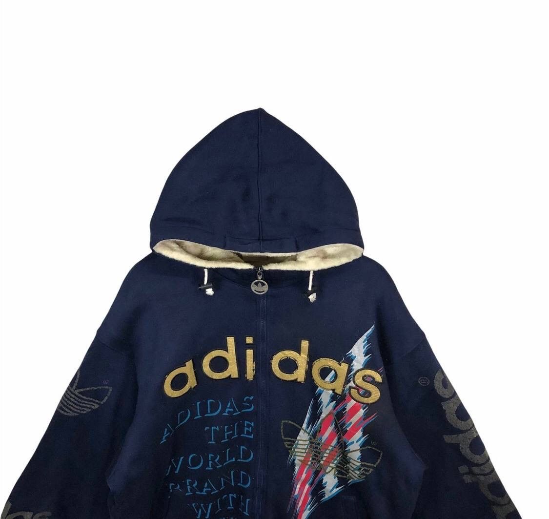 Adidas × Vintage Vintage 90s Adidas OVP Faux Fur Inside Fullzip Hoodie Size US L / EU 52-54 / 3 - 2 Thumbnail