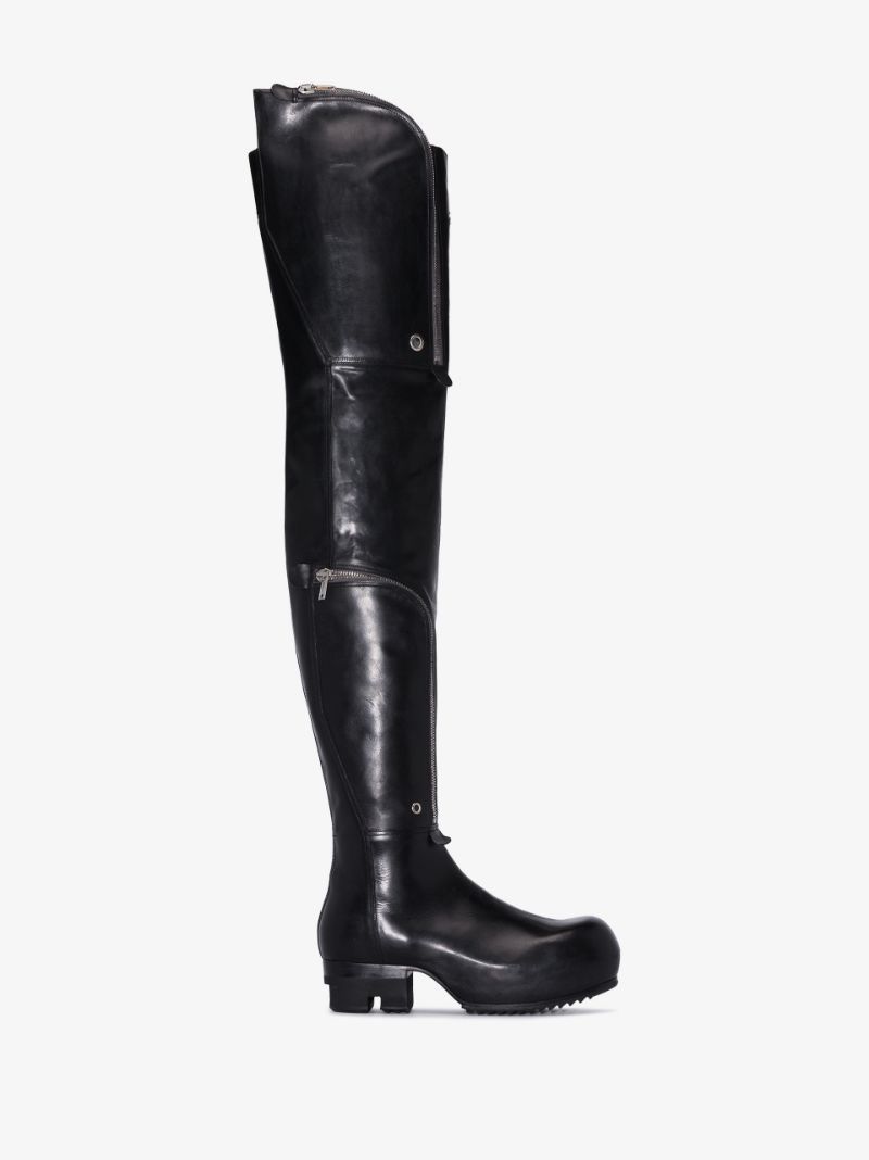 Rick Owens 41 Black Leather Thigh High Bauhaus Ballast Boots Grailed