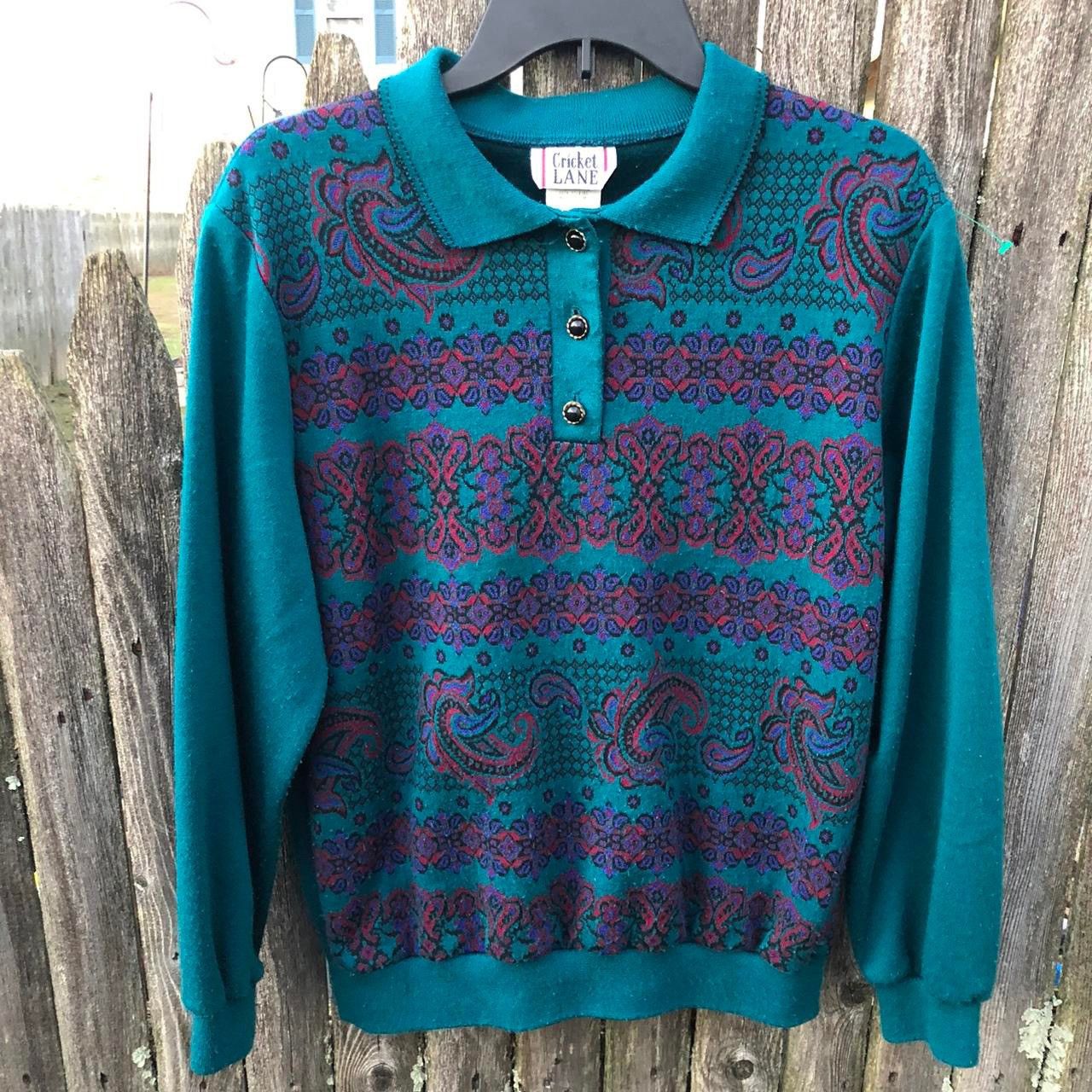 Vintage 70s Vintage Button up Sweater Made In USA preppy pattern Size M / US 6-8 / IT 42-44 - 2 Thumbnail