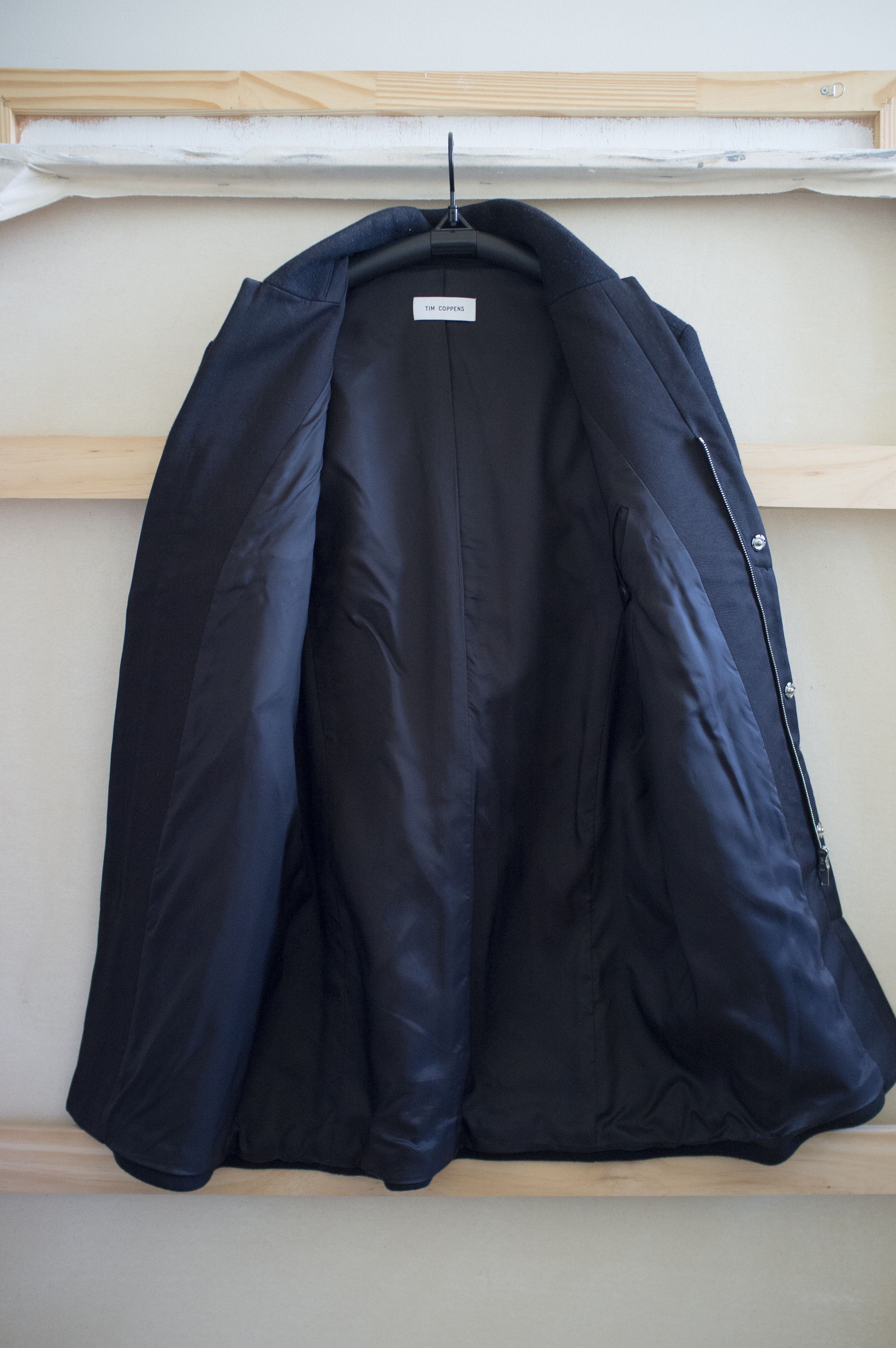 Tim Coppens black paneled wool coat with leather trim Size US L / EU 52-54 / 3 - 9 Thumbnail