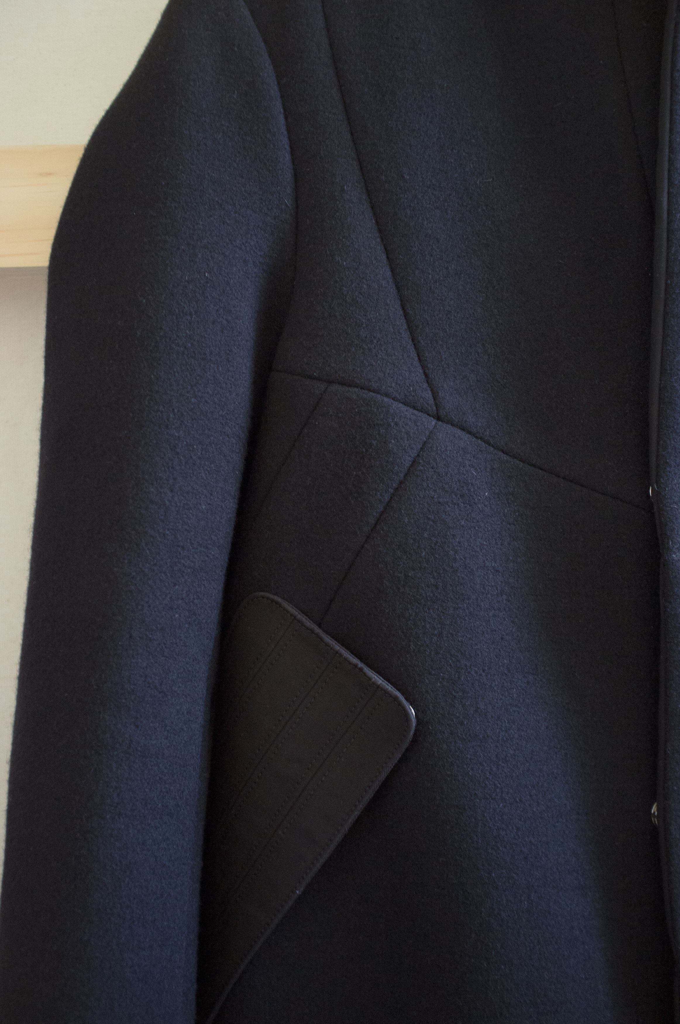 Tim Coppens black paneled wool coat with leather trim Size US L / EU 52-54 / 3 - 5 Thumbnail