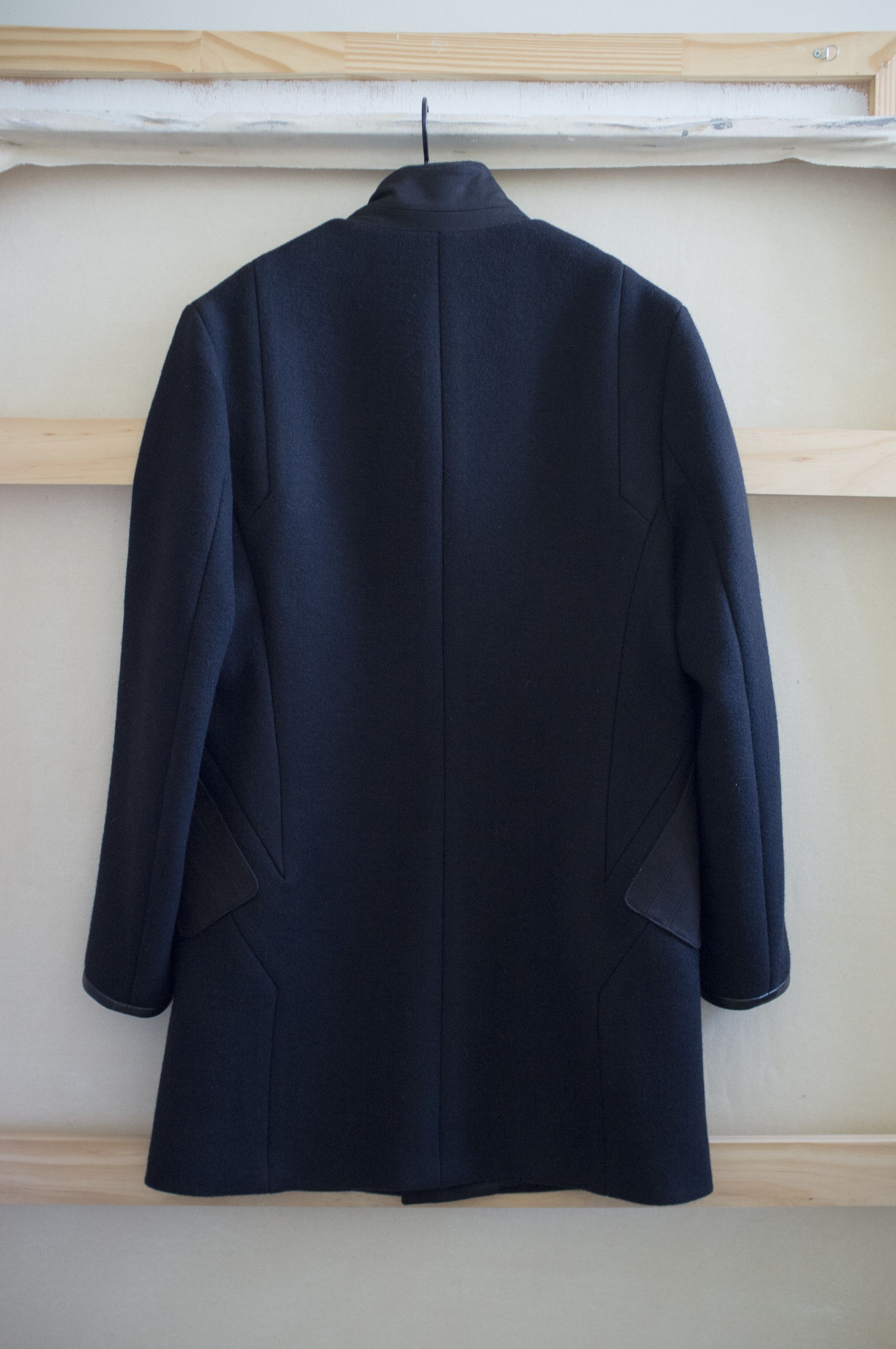 Tim Coppens black paneled wool coat with leather trim Size US L / EU 52-54 / 3 - 12 Thumbnail