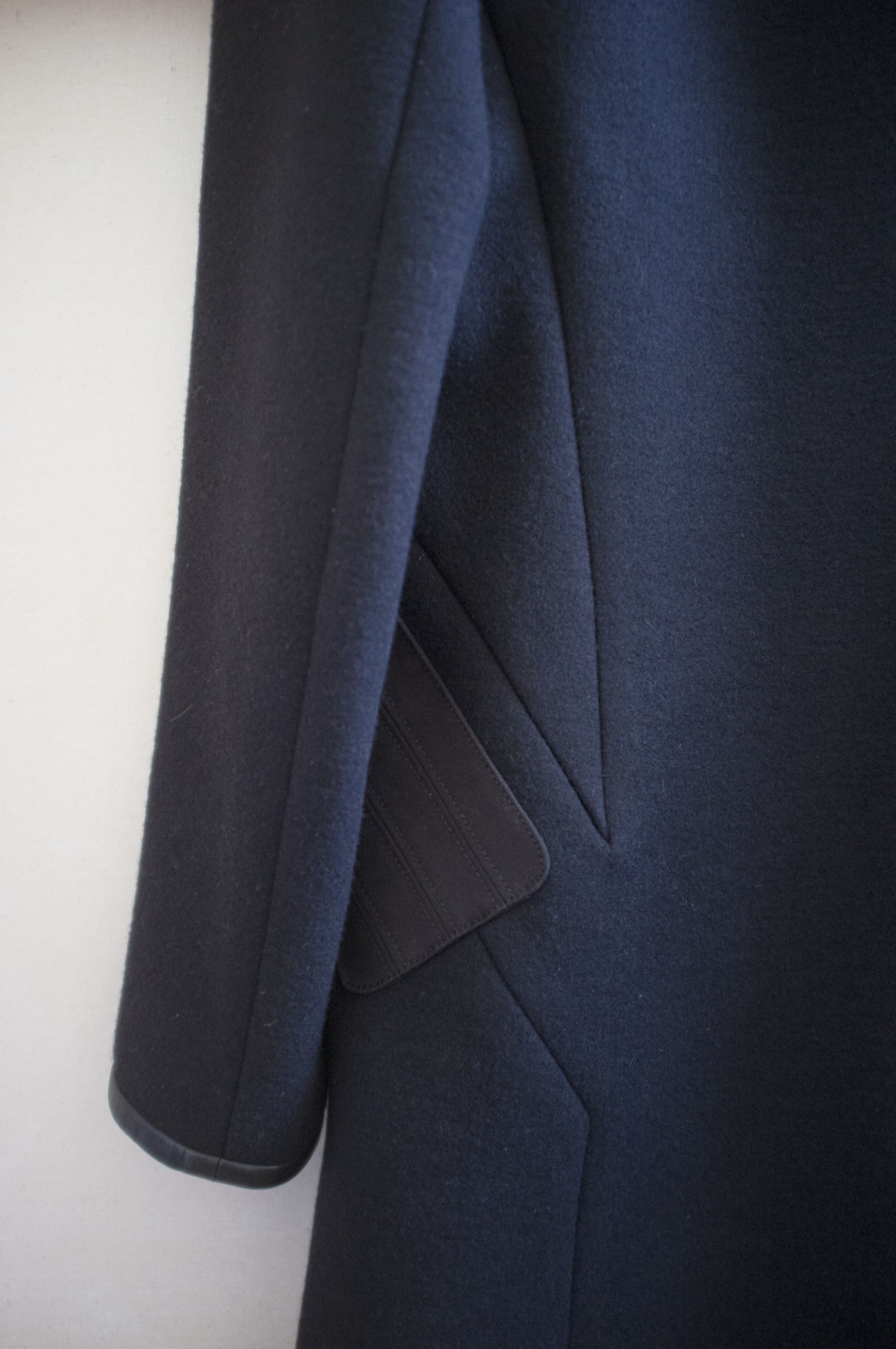 Tim Coppens black paneled wool coat with leather trim Size US L / EU 52-54 / 3 - 16 Thumbnail