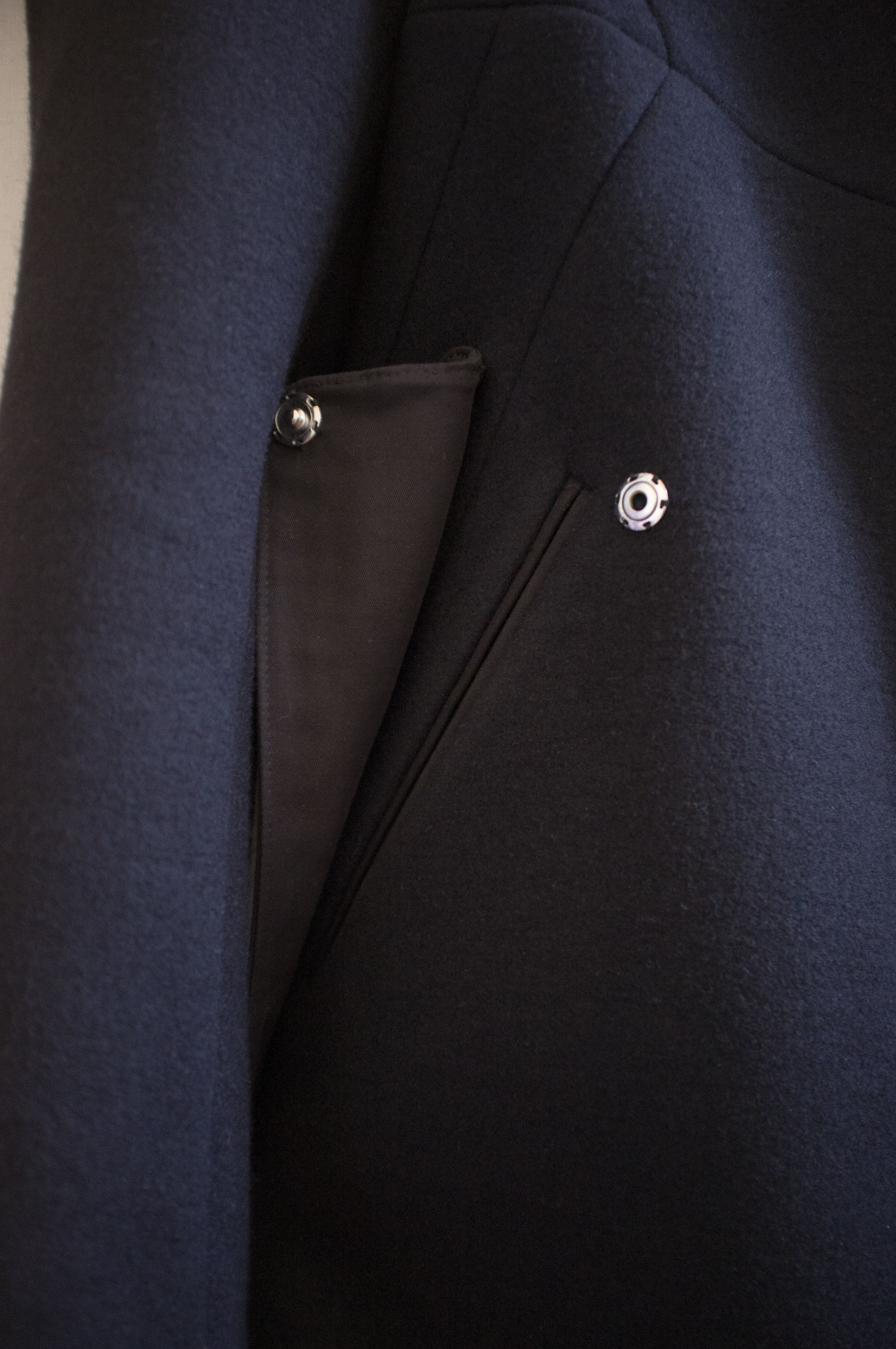 Tim Coppens black paneled wool coat with leather trim Size US L / EU 52-54 / 3 - 7 Thumbnail