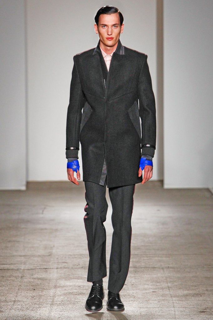 Tim Coppens black paneled wool coat with leather trim Size US L / EU 52-54 / 3 - 2 Thumbnail