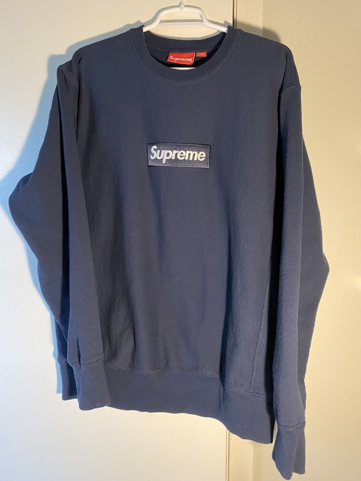 Supreme Navy Box Logo Crewneck | Grailed