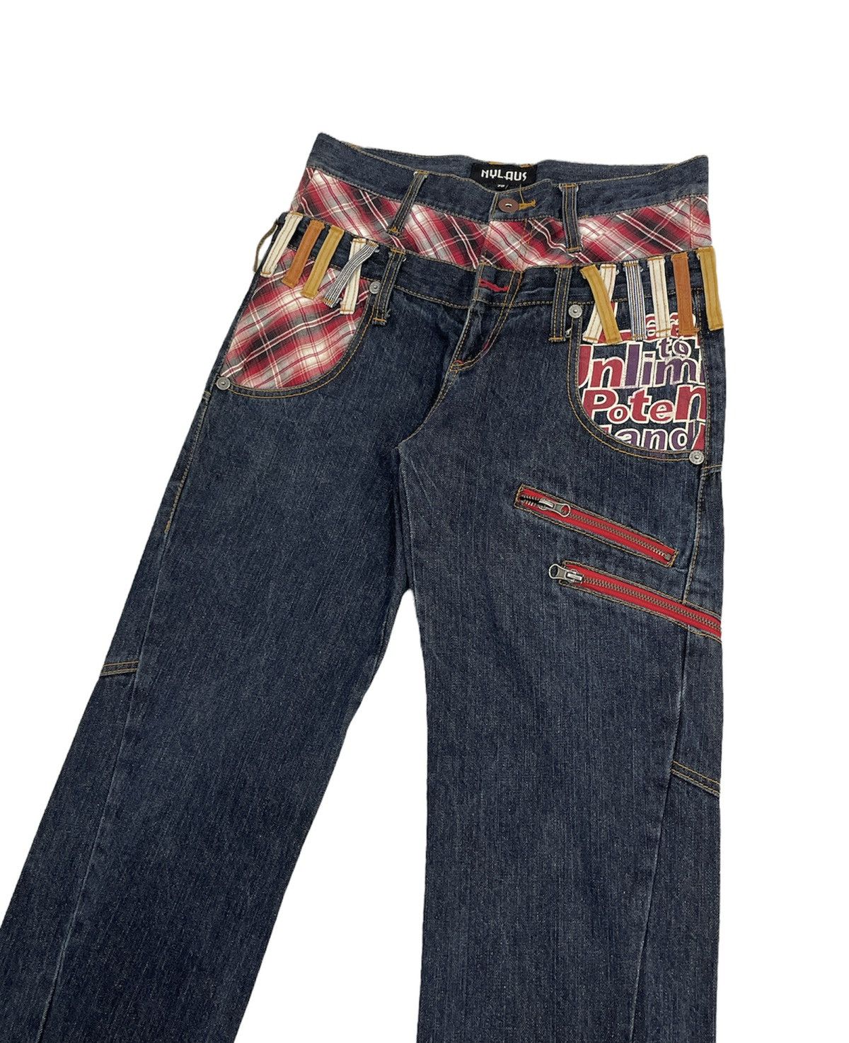 Japanese Brand Nylaus Double Waist Multipockets Jeans Size US 31 - 1 Thumbnail